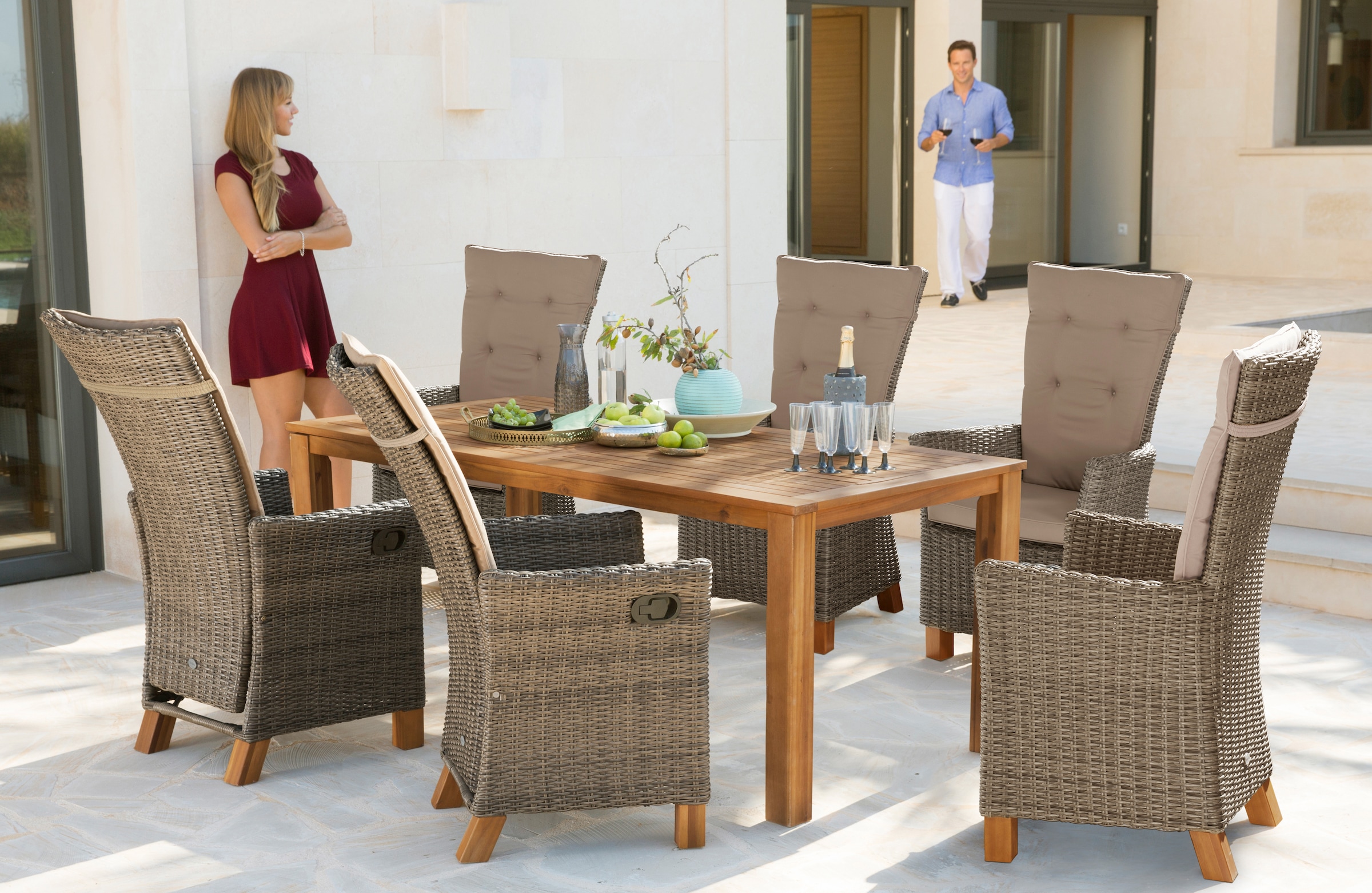 MERXX Garten-Essgruppe "Toskana Deluxe" 6 Hochlehner Sessel, 1 Tisch 185x90 günstig online kaufen