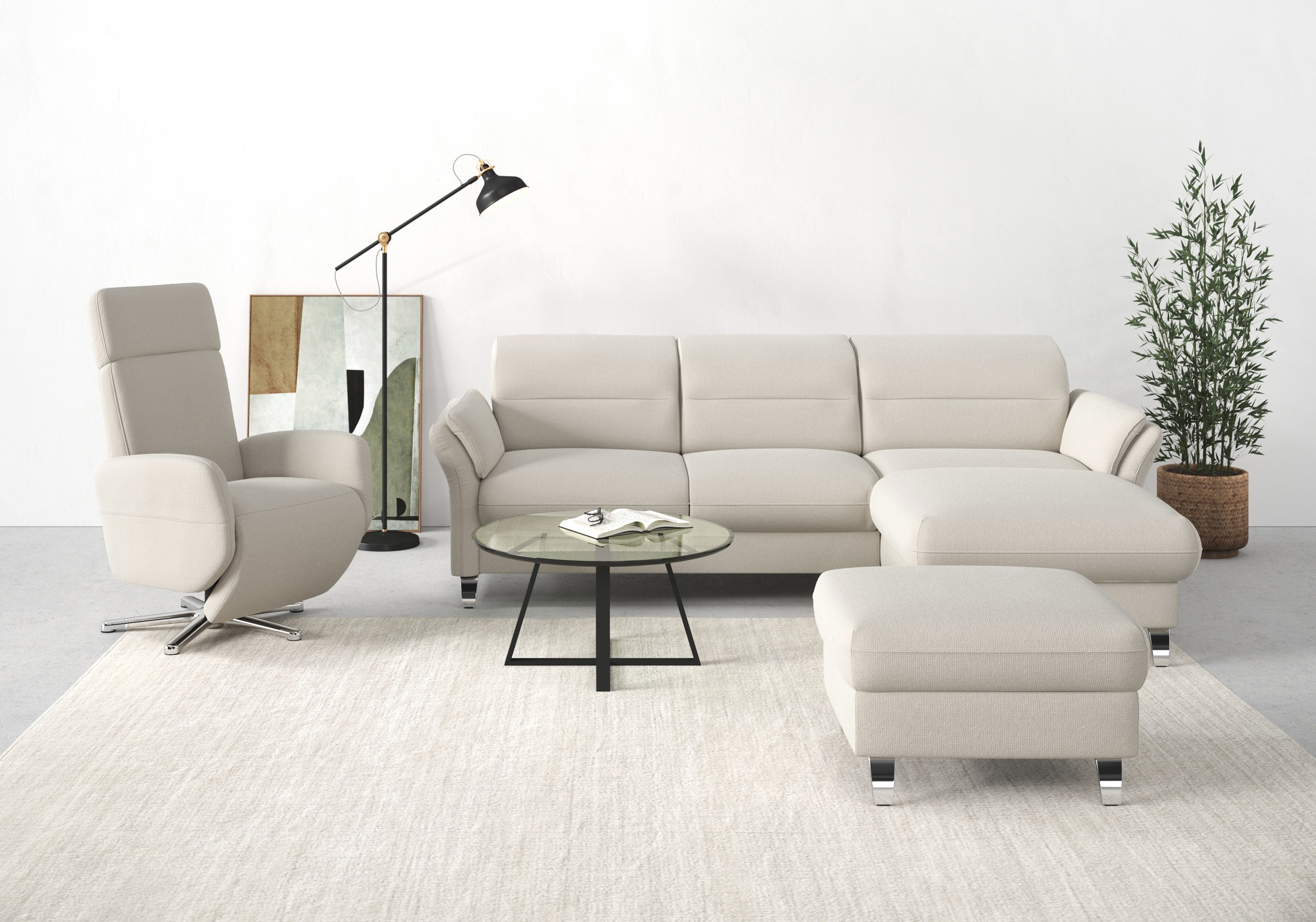 sit&more Ecksofa "Grenoble L-Form mit Federkern" wahlweise mit Schlaffunktion, Bettkasten, Arm- und Kopfteilverstellung
