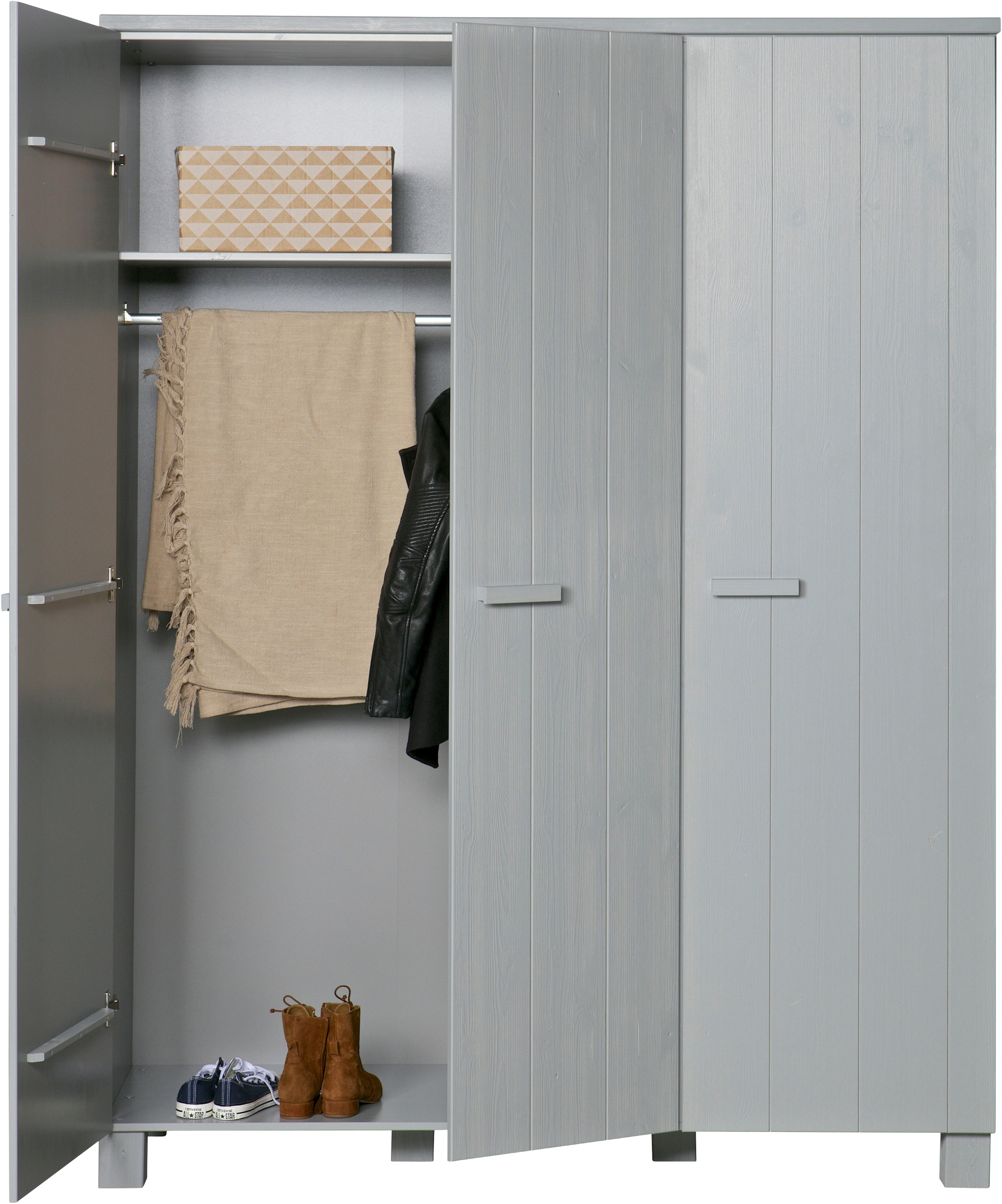 WOOOD Garderobenschrank »Dennis Mehrzweckschrank mit gebürsteter Oberfläche« FSC® Kiefer massiv, gebürstet, Höhe 202 cm