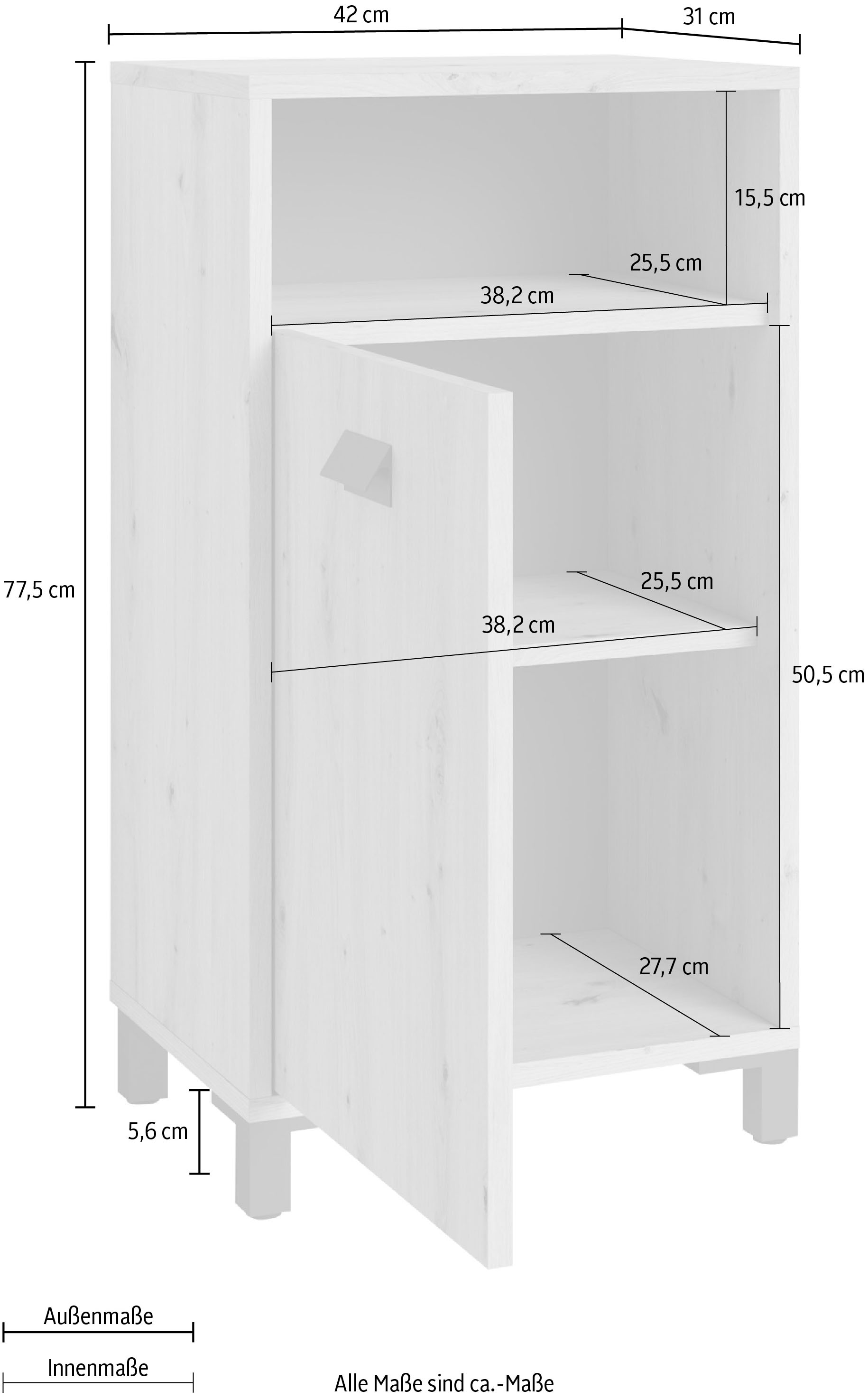 byLIVING Unterschrank »Wellness«, Breite 42 cm, mit Tür und offenem Fach, in Eiche-Optik