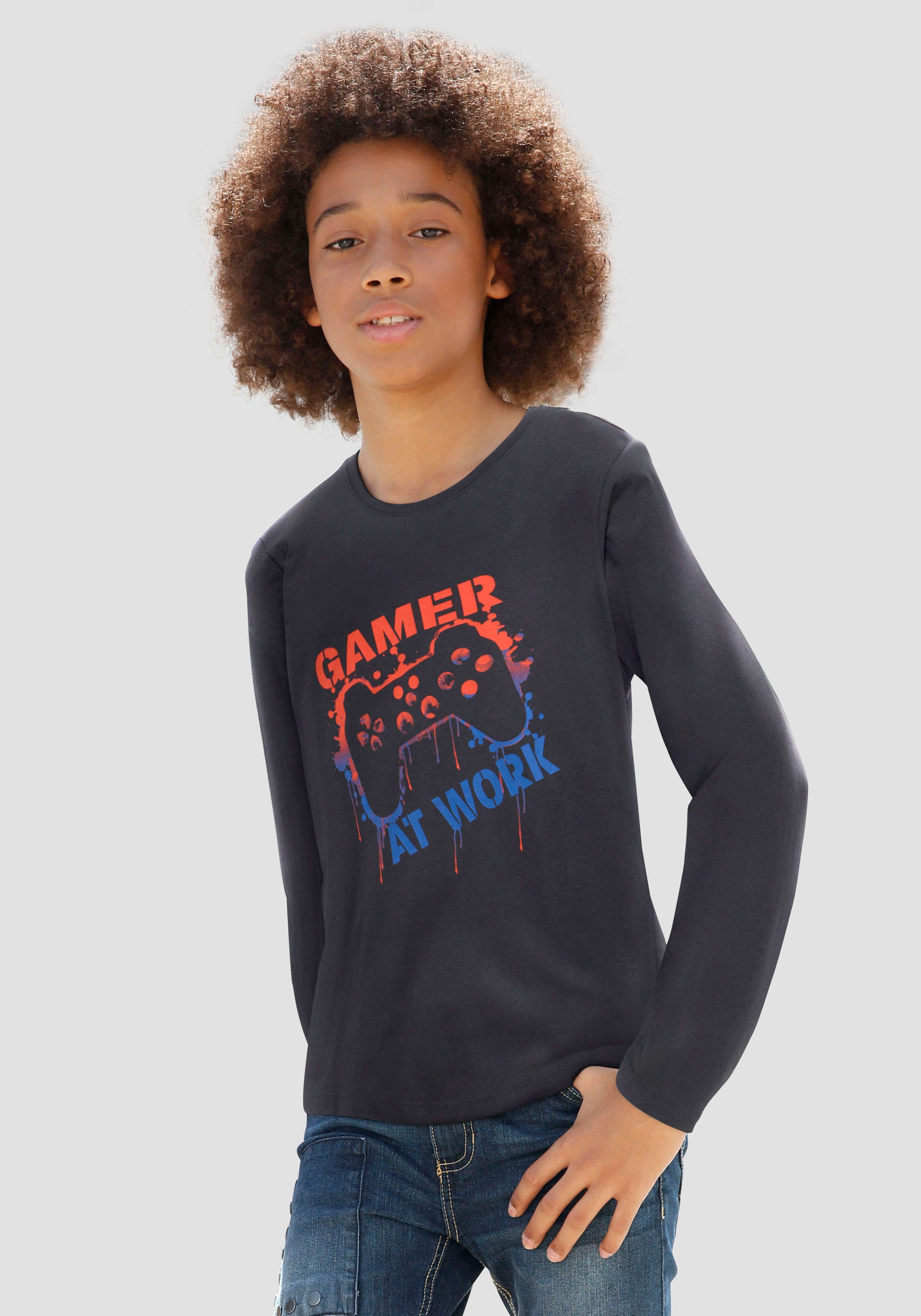 KIDSWORLD Langarmshirt »GAMER AT coolem | bestellen WORK«, BAUR Spruch mit