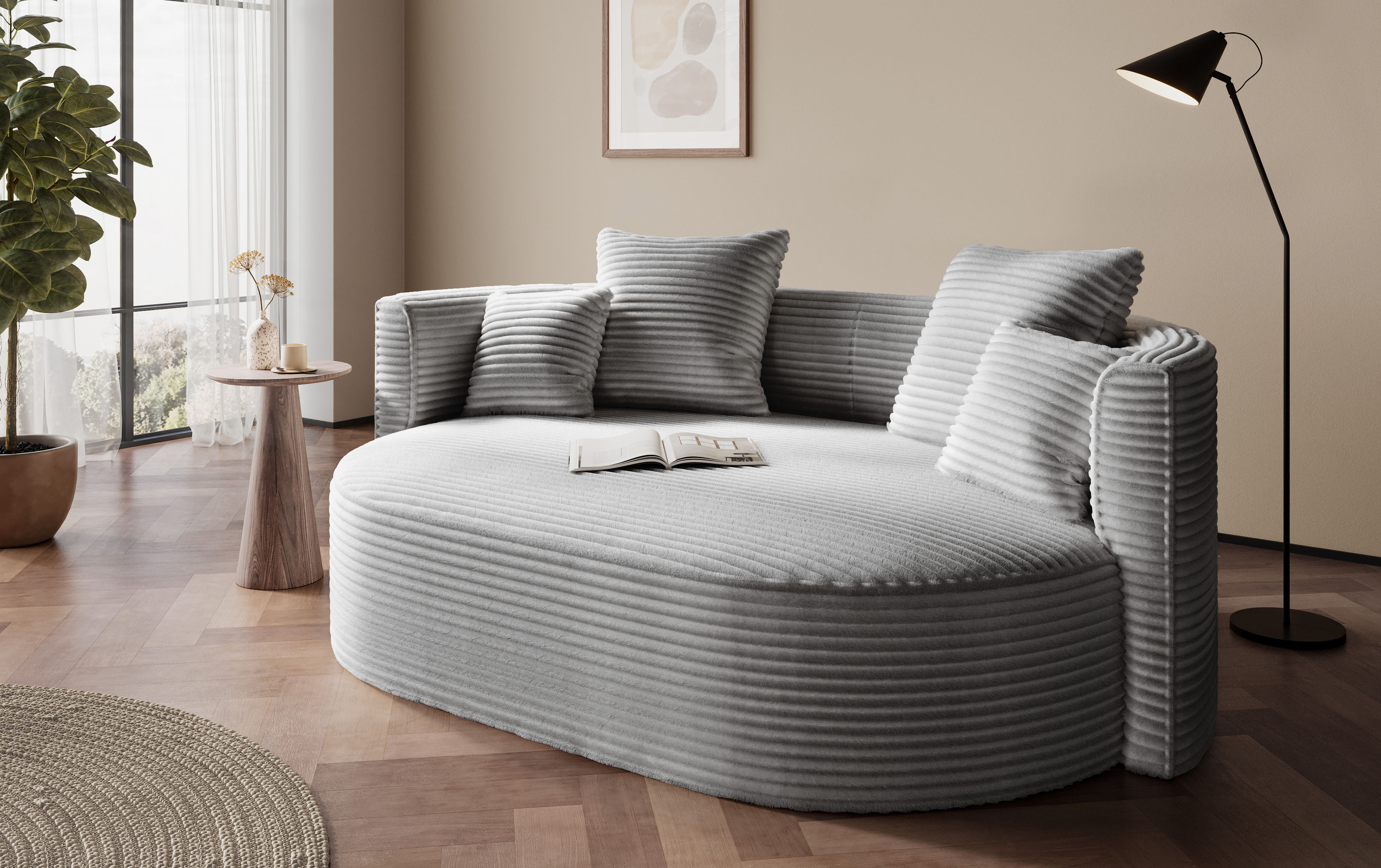 LeGer Home by Lena Gercke 2,5-Sitzer "ISALIE Cord, rundes Loungesofa, mit Kissen, perfekt gepolstert" moderne Stoffe, mit 4 Zierkissen, extra große Sitzfläche