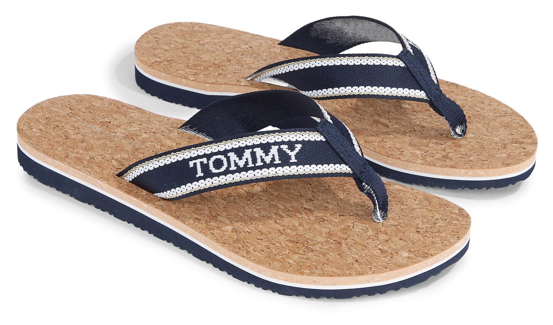 Tommy Hilfiger Zehentrenner "HILFIGER CORK BEACH SANDAL", Sommerschuh, Schlappen, Poolsildes mit Logoschriftzug