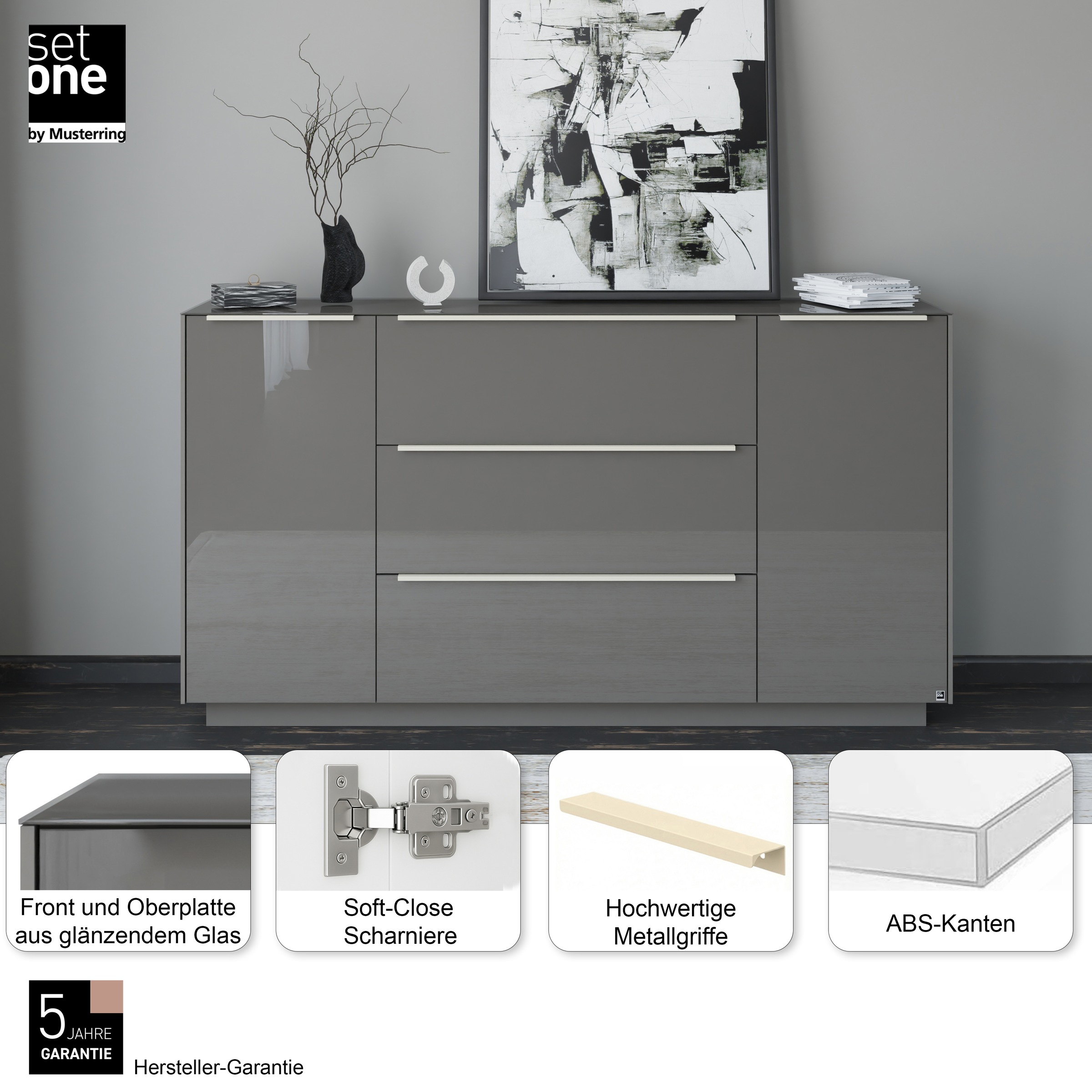 set one by Musterring Sideboard »Reno« 1 Stk. tlg. Mit Sockel in diversen Farben, 102 cm Höhe & Farbauswahl