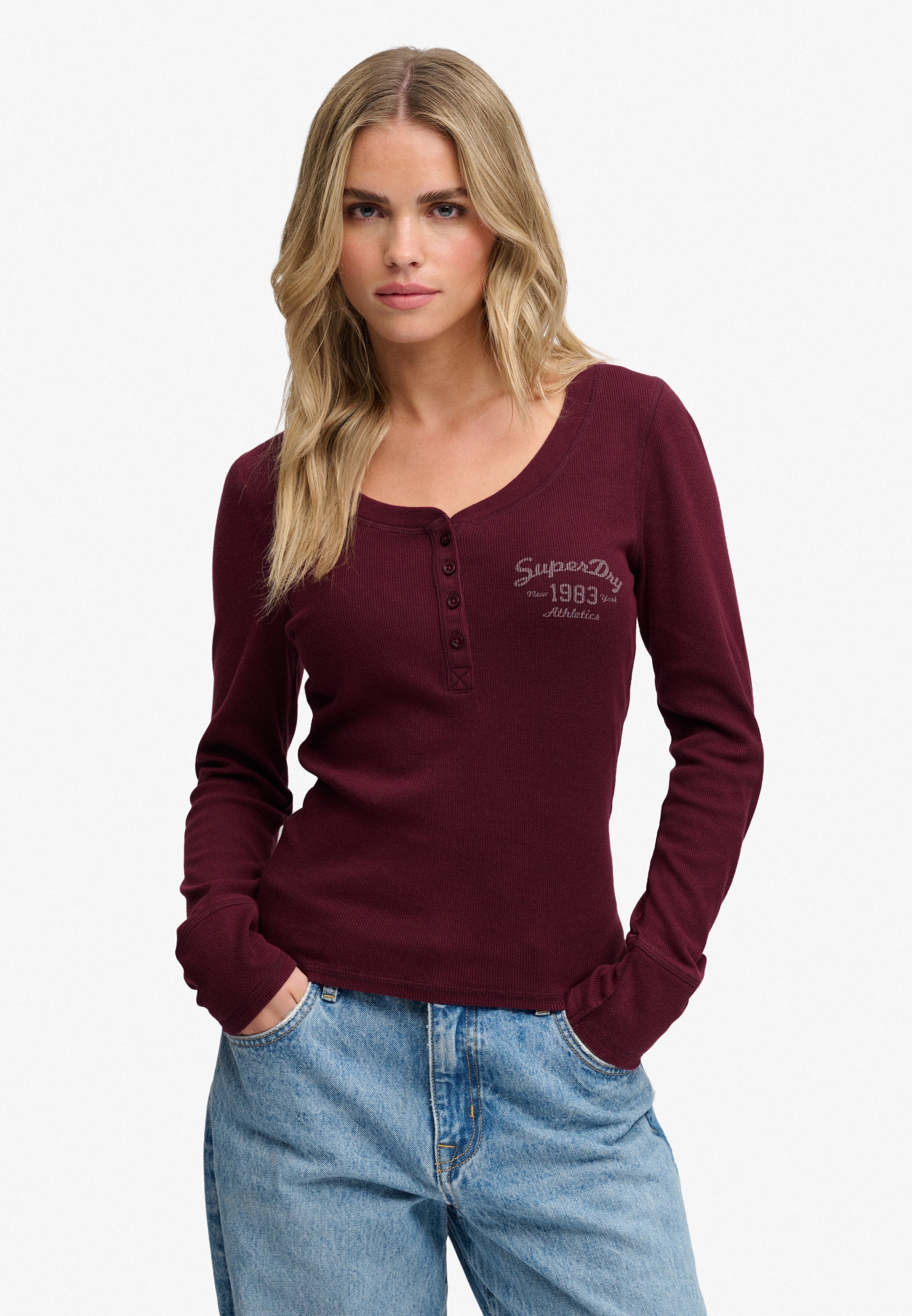 Superdry Henleyshirt »ATHLETIC BUTTON DOWN LS TOP« Baumwollmischung, skinny fit