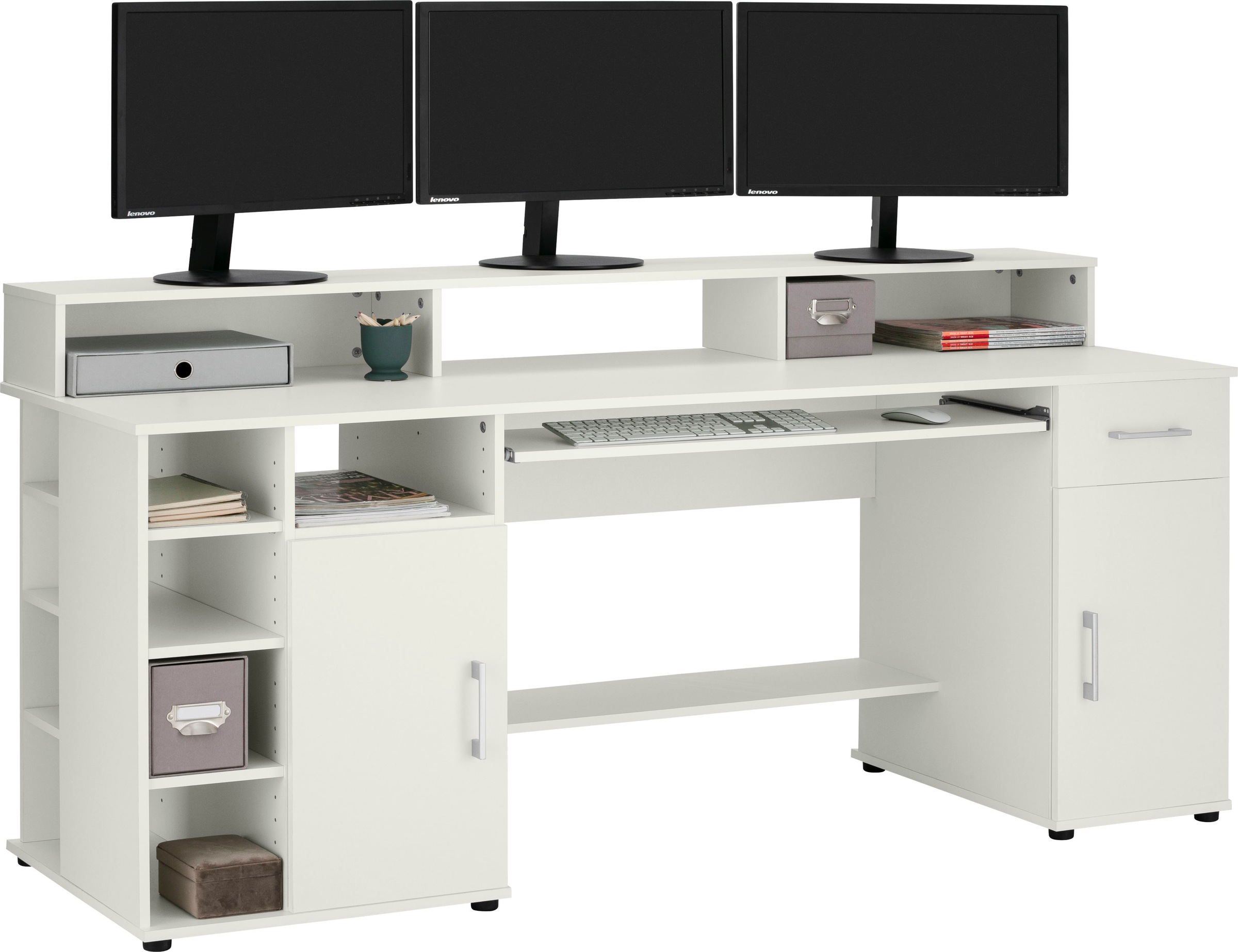 Thumbnail - VOGL Möbelfabrik Schreibtisch "Timra mit Monitoraufsatz, Tastaturauszug & Towerfach," Breite 154 oder 178 cm, Made in Ge...