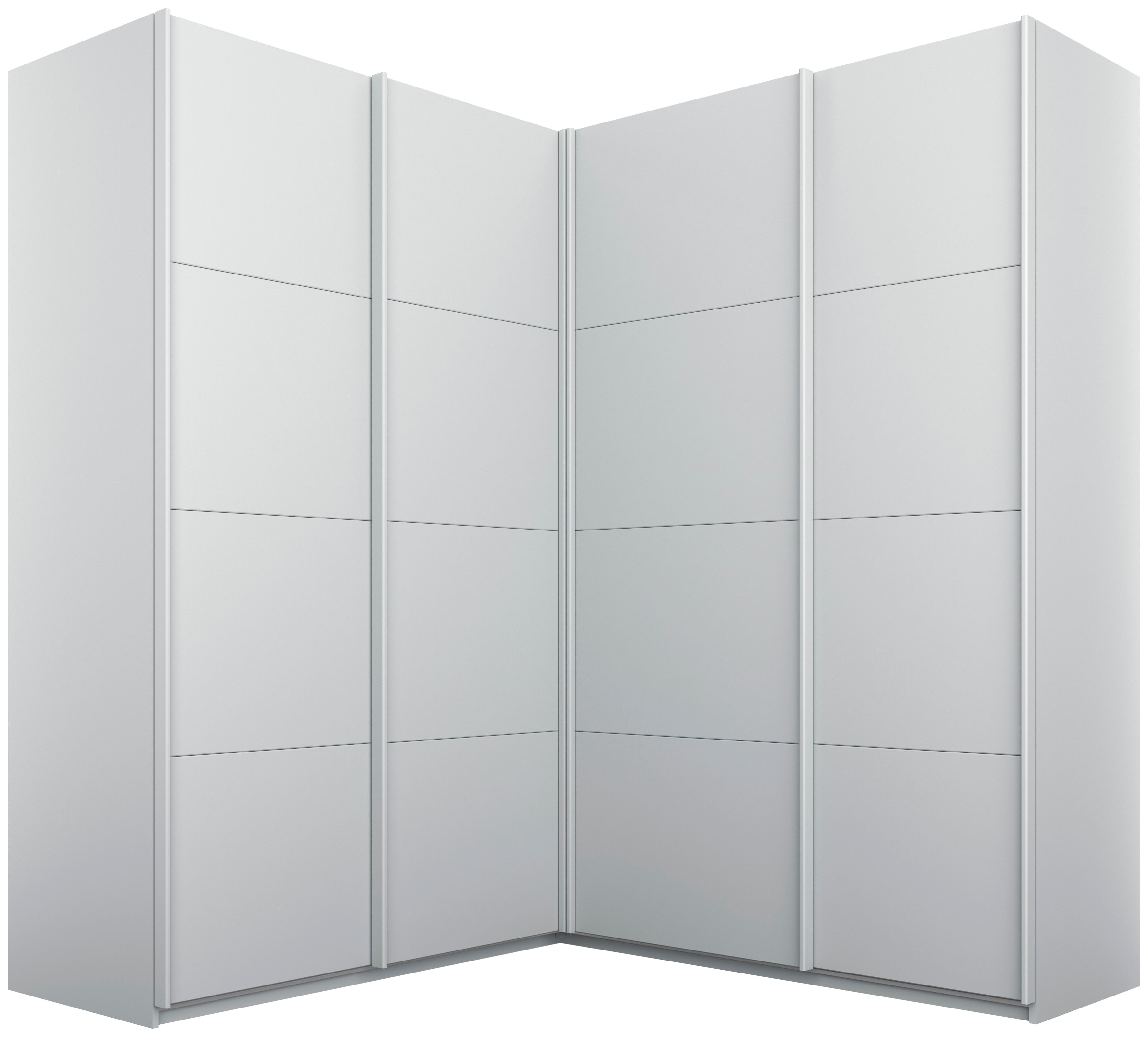 rauch Schwebetürenschrank "Schrank Garderobe Eckkleiderschrank QUADRA Front in Dekor/Hochglanz" in den Höhen 210/229 cm, inkl. Soft-Close-Funktion, großer Eckschrank mit viel Stauraum, Maß 181x187 cm MADE IN GERMANY