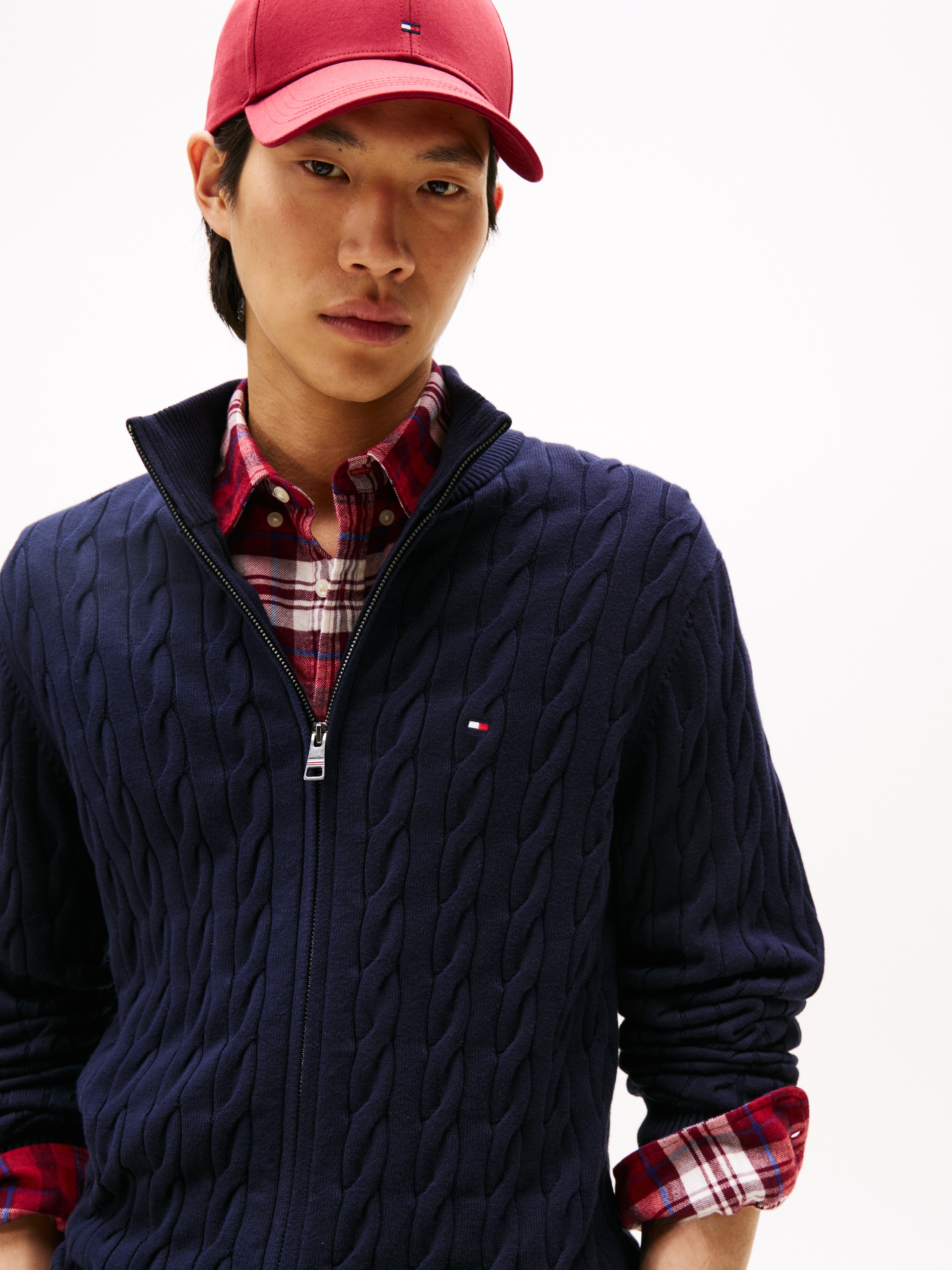 Tommy Hilfiger Strickjacke "CLASSIC COTTON CABLE ZIP THROUGH" mit Rippstric günstig online kaufen