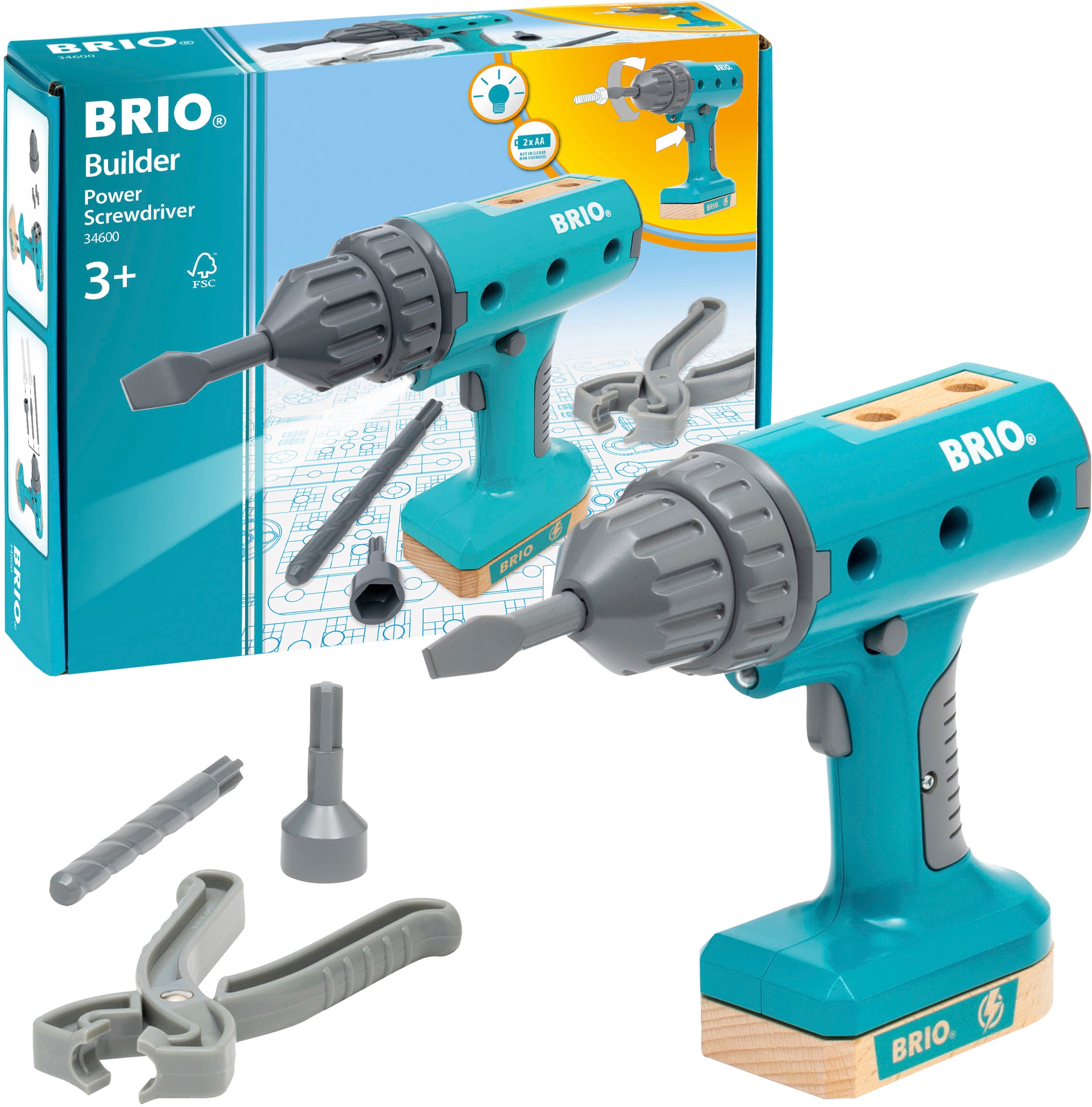 BRIO Kinder Kinder-Akkuschrauber "Builder Akkuschrauber", blau, Spielwerkzeug, FSC - schützt Wald
