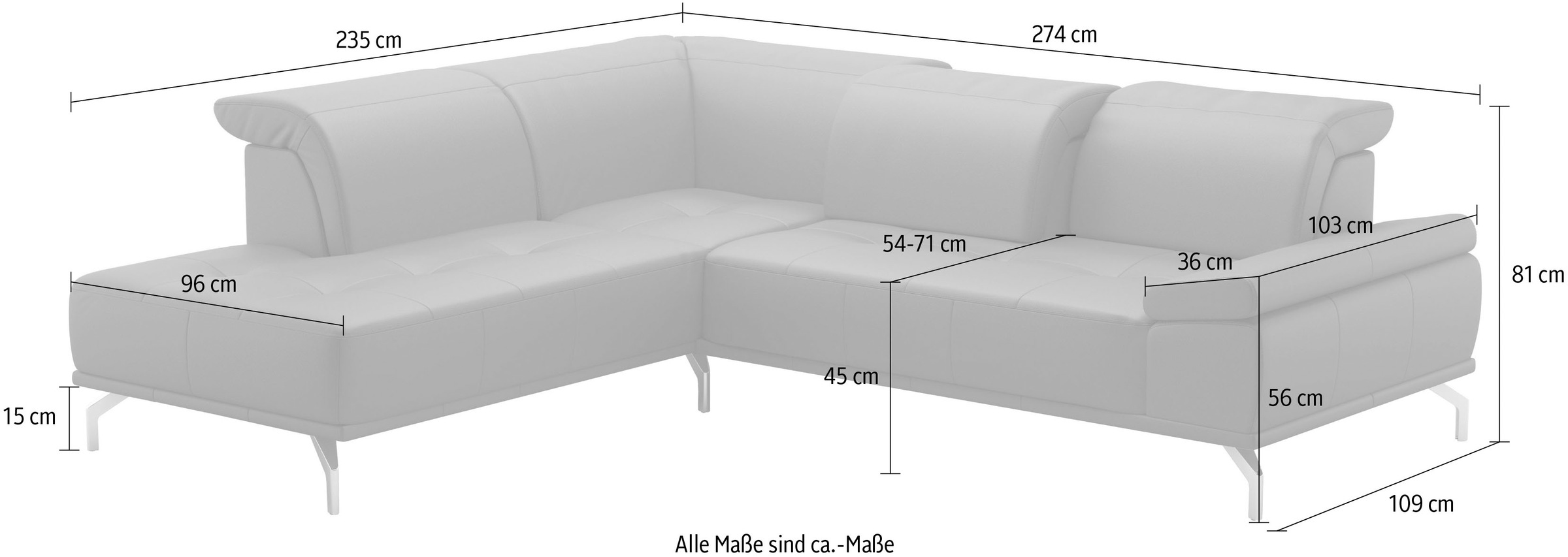 Places of Style Ecksofa »Caluna«, Inkl.Sitztiefenverstellung