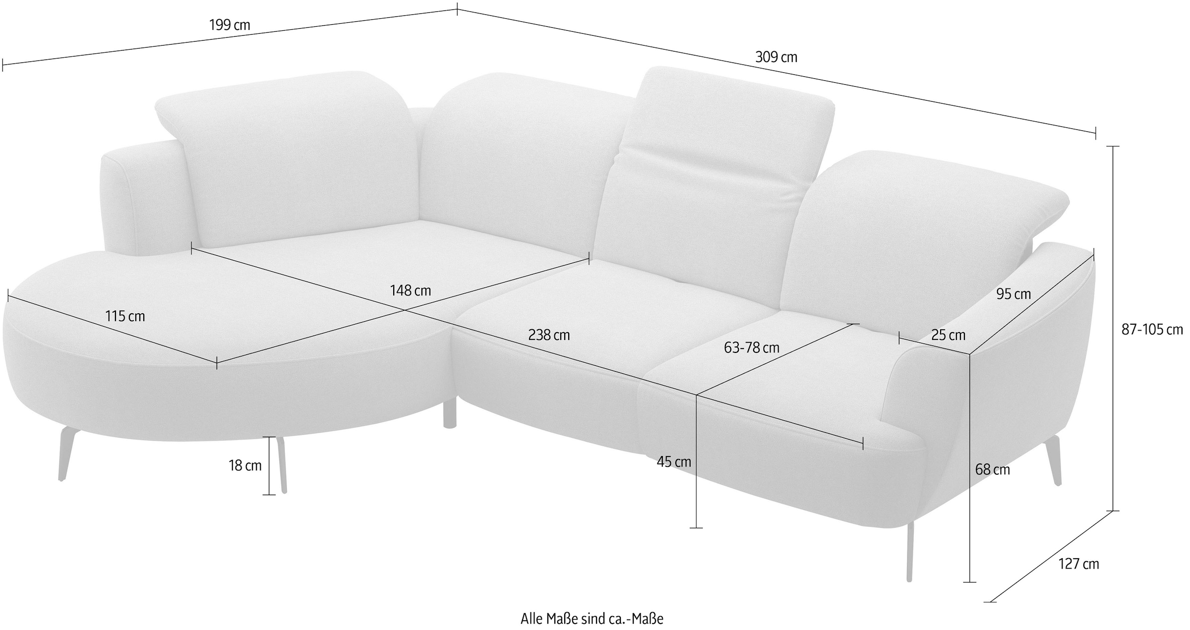sit&more Ecksofa »Zoe«, ink.Sitztiefenverstellung, wahlweise mit Kopfteilverstellung