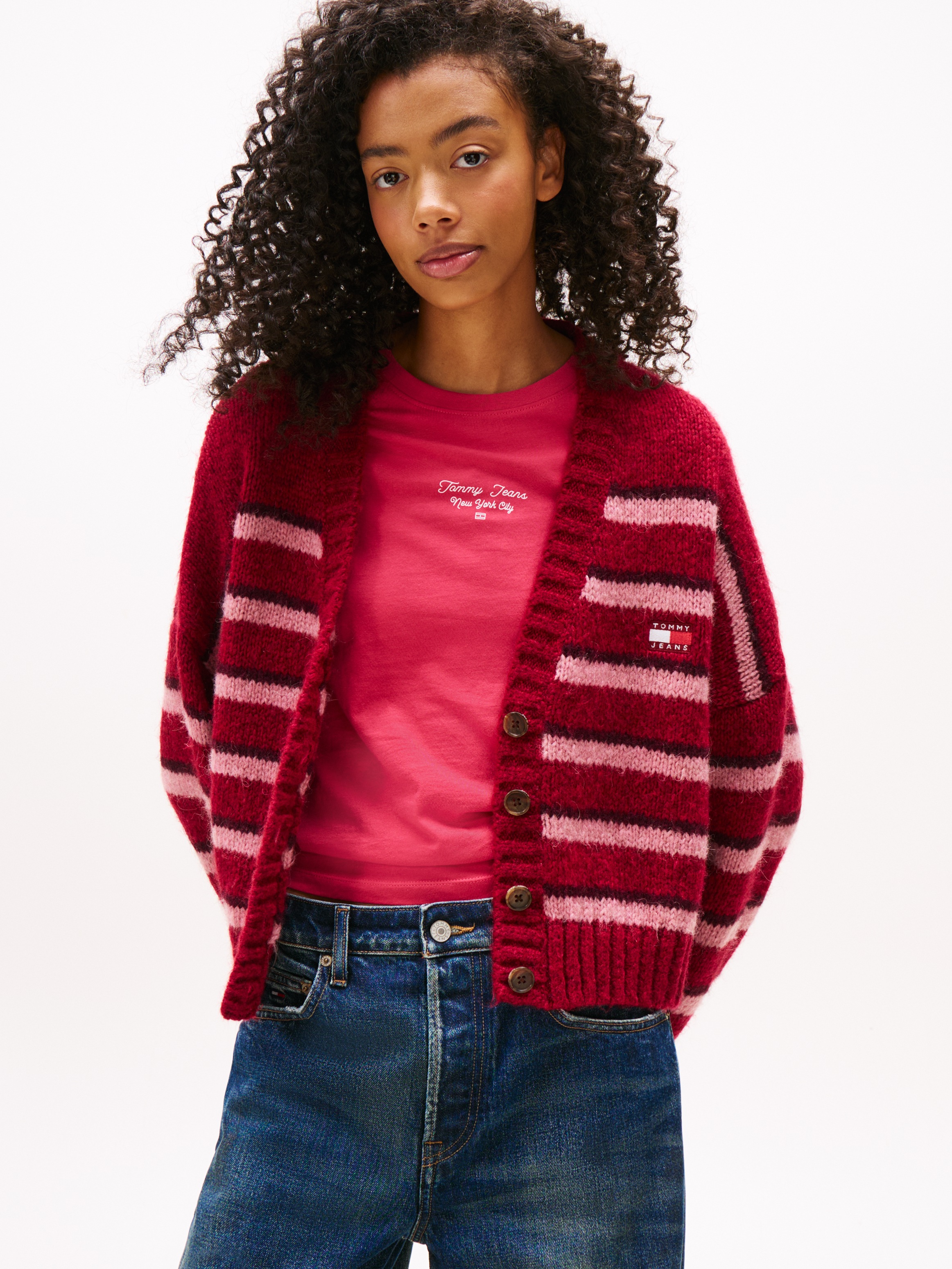 Tommy Jeans Strickjacke "TJW BADGE STRIPE FLUFF CARDI EXT" günstig online kaufen
