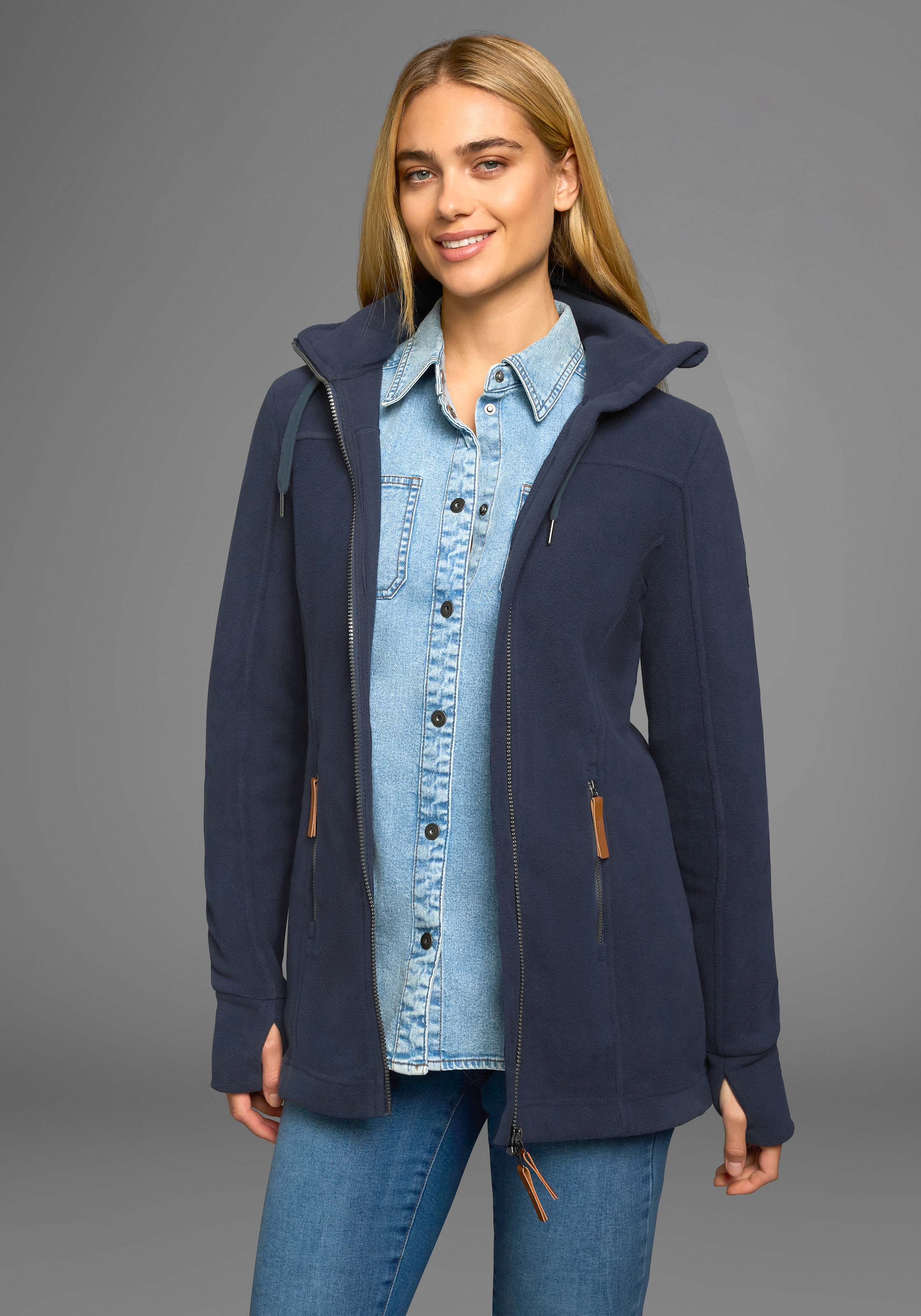 Polarino Fleecejacke, mit Kapuze, aus Fleece, atmungsaktiv, schnell trockne günstig online kaufen