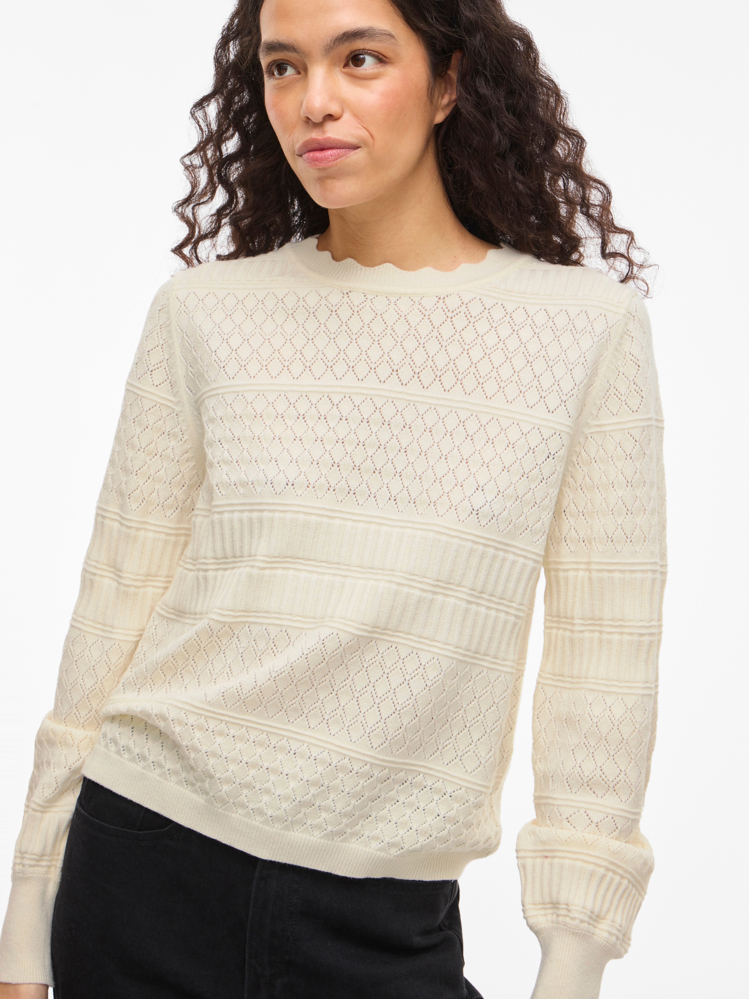 Vila Strickpullover "VIMILOS L/S O-NECK POINTELLE TOP - NOOS" günstig online kaufen