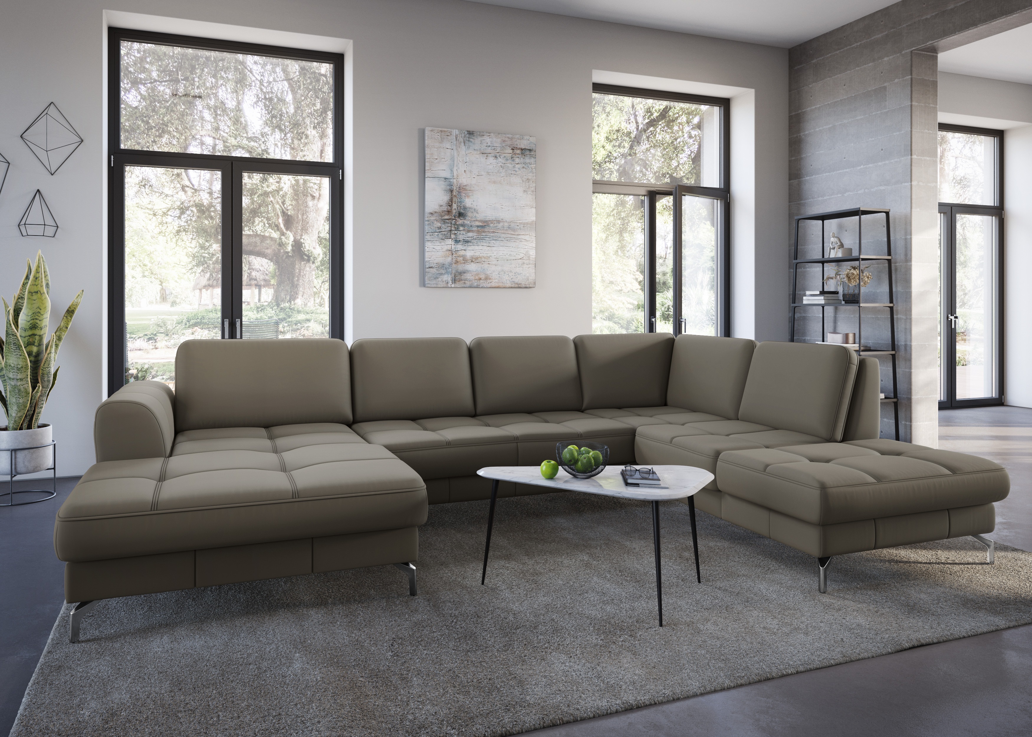 sit&more Wohnlandschaft "Bendigo U-Form" inklusive Sitztiefenverstellung, Bodenfreiheit 12 cm, in 2 Fußfarben