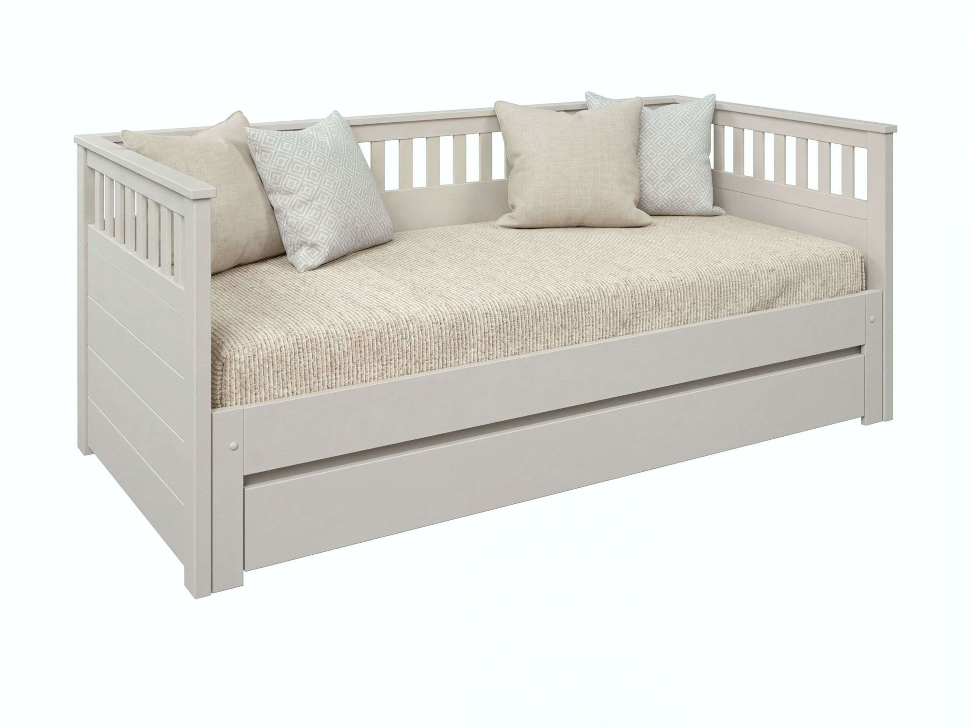 OTTO home Daybett »Morrick, ausziehbar, 2 Schlafplätze + Schublade, Cashmere Beige« massive Kiefer, schöne Sprossenoptik, Stauraum, Skandi Look