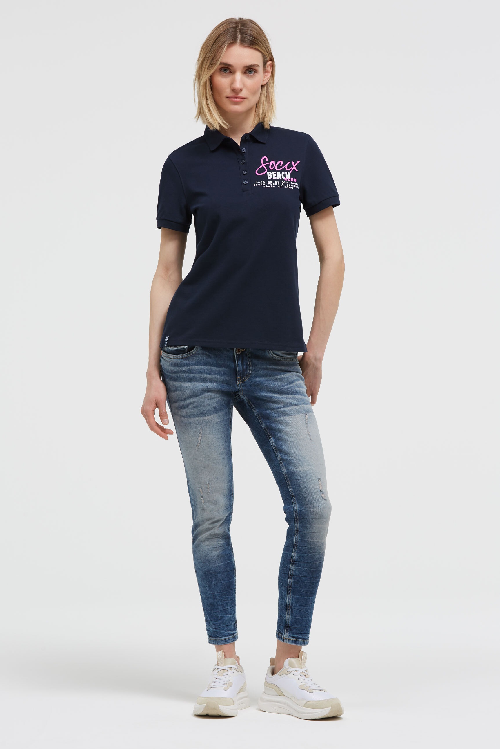 SOCCX Poloshirt mit Puff-Print