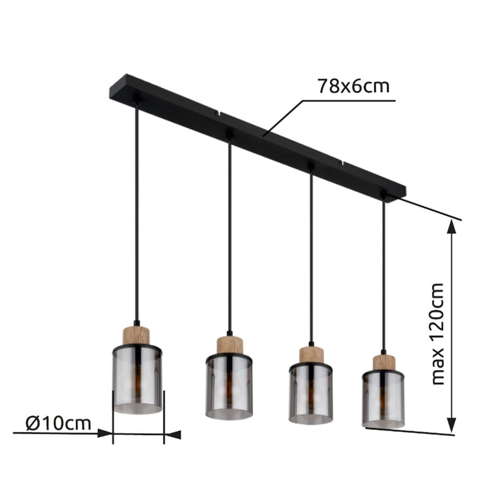 GLOBO LIGHTING Hängeleuchte »REID« E27 1 Stk. Hängeleuchte Schwarz/Holz, Rauchglas, E27