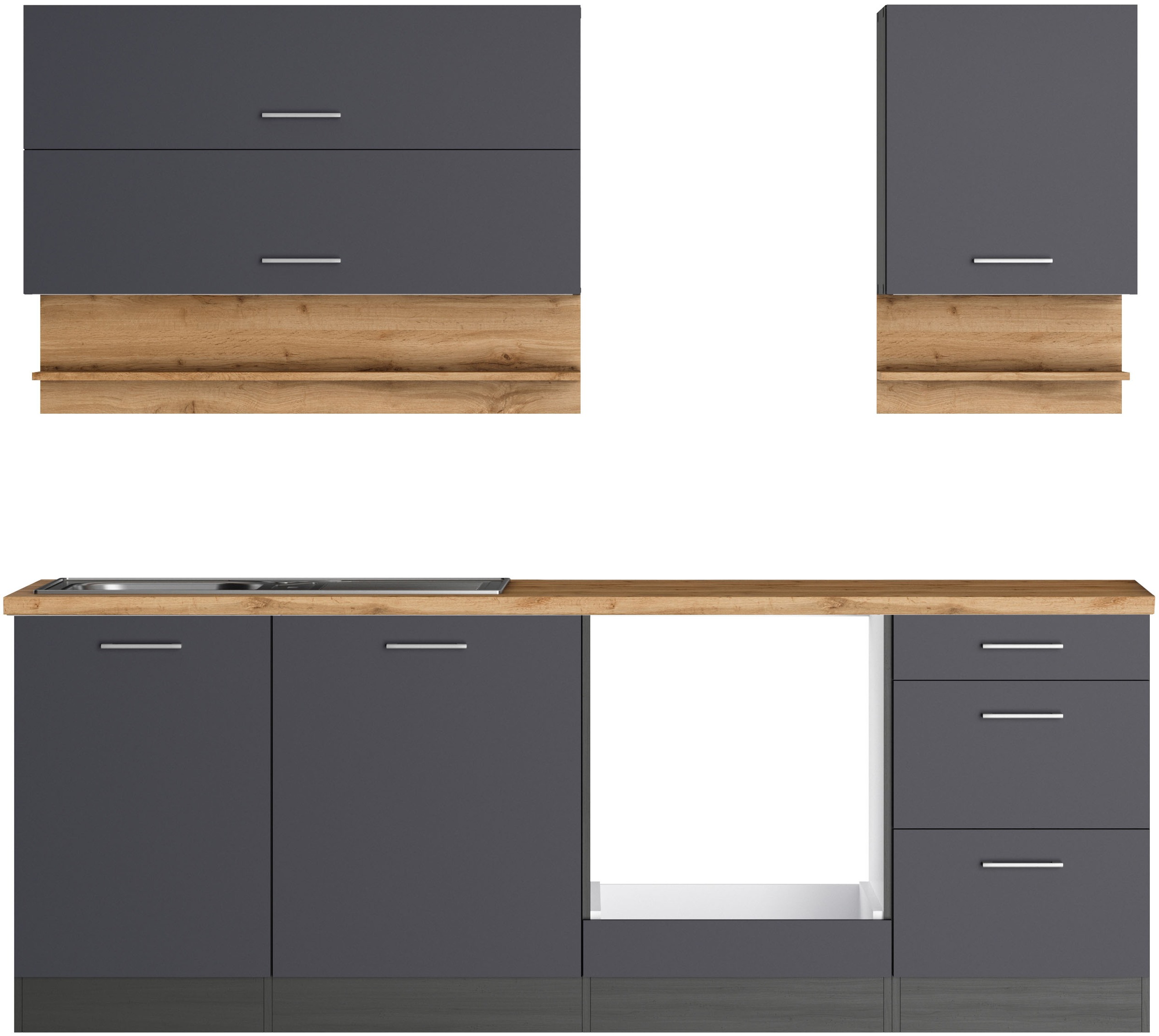 KOCHSTATION Küchenzeile "KS-Milan", 220 cm breit, robuste Metallauszüge, vi günstig online kaufen