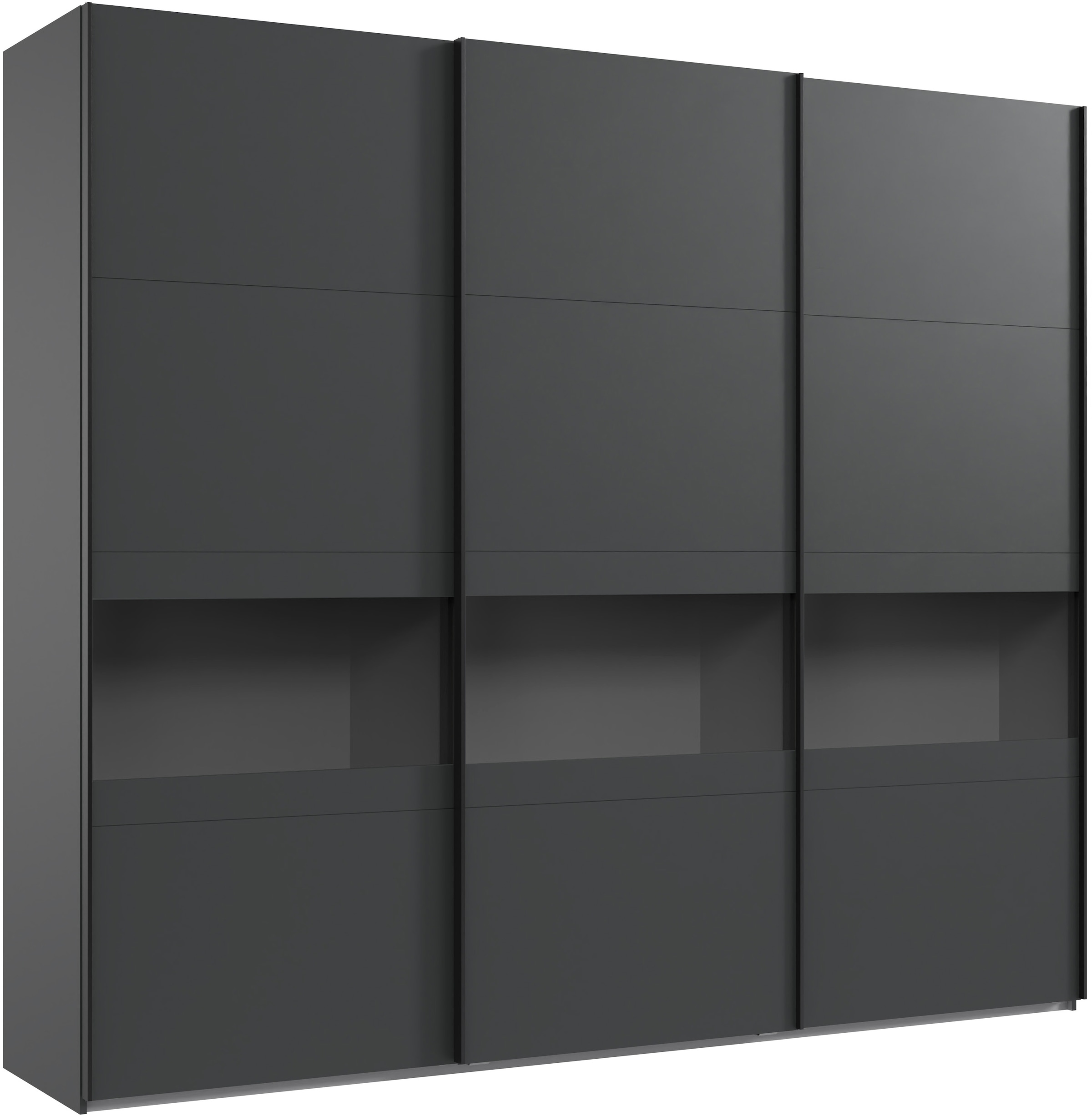 Wimex Schwebetürenschrank »Easy Plus, Kleiderschrank Made in Germany«, mit Glaseinsatz/ Rauchglas, viele Breiten zur Auswahl, schwarze Griffe