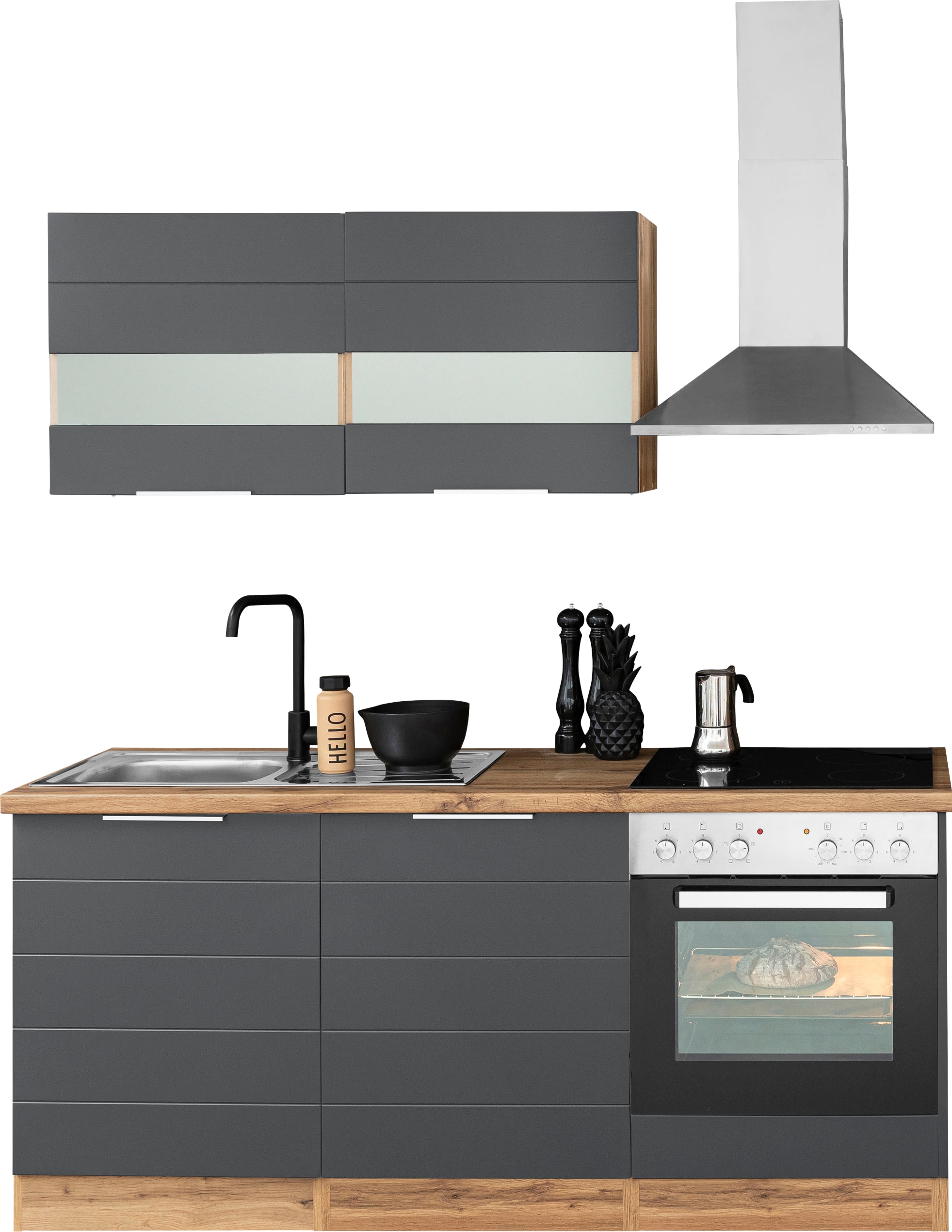 KOCHSTATION 1100000002199 "KS-Luhe" 180 cm breit, wahlweise mit oder ohne E-Geräten, gefräste MDF-Fronten