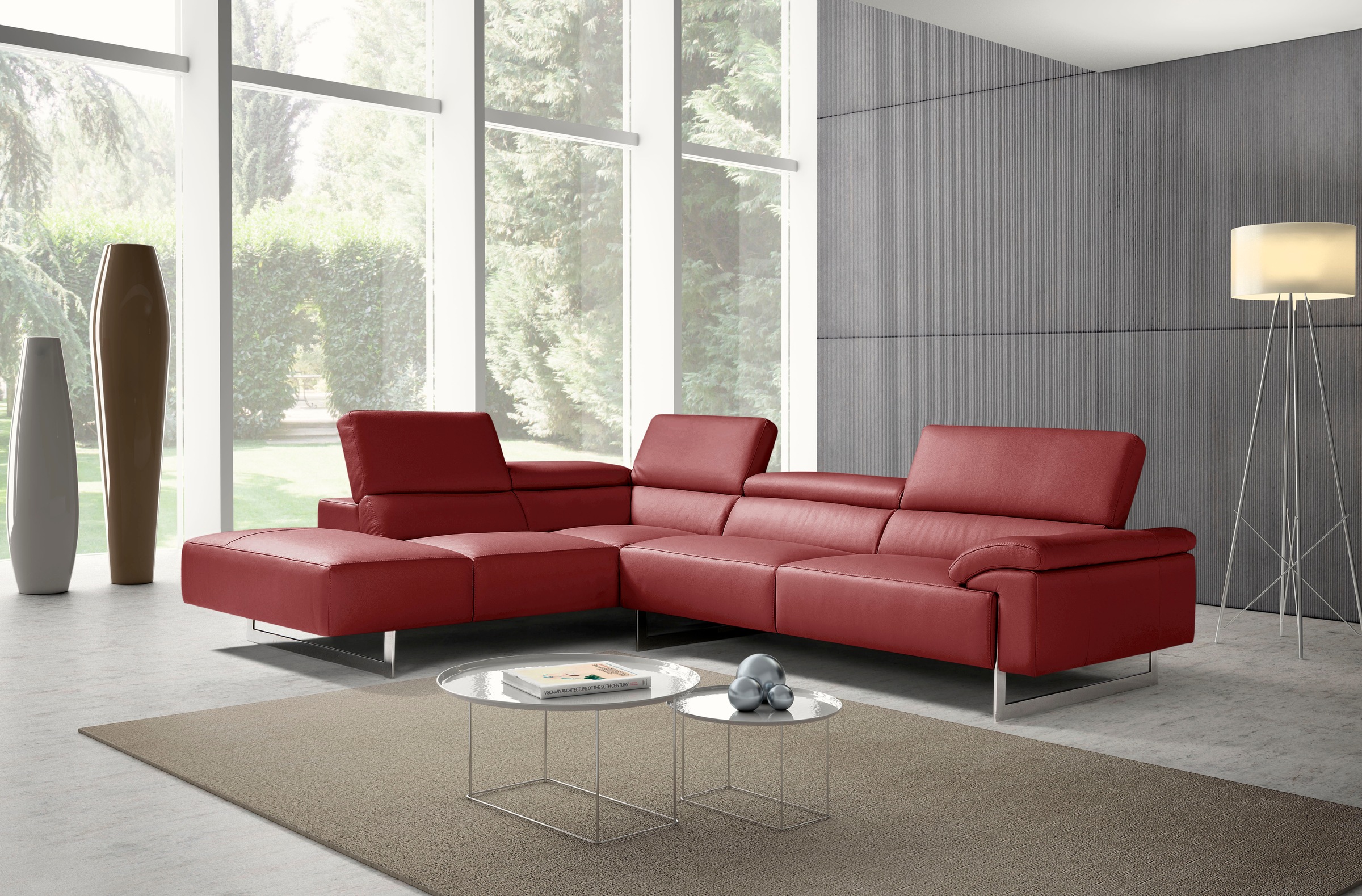 Egoitaliano Ecksofa "Malika, elegant und bequem, Designsofa, L-Form" mit Ottomane, inkl. Kopfteilverstellung und chromfarbenen Metallfüßen