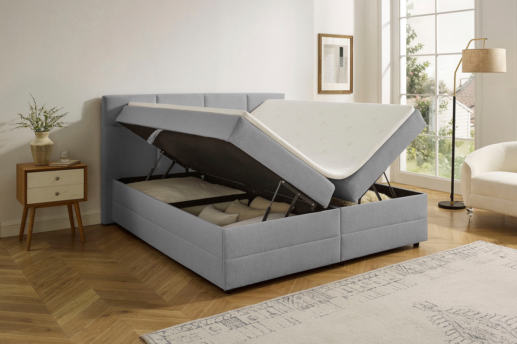 INOSIGN Boxbett »Fillmore inkl. Bettkasten, Liegefläche 180x200 cm, in Boxspring-Optik«, inkl. Topper, erhältlich in verschiedenen Farben