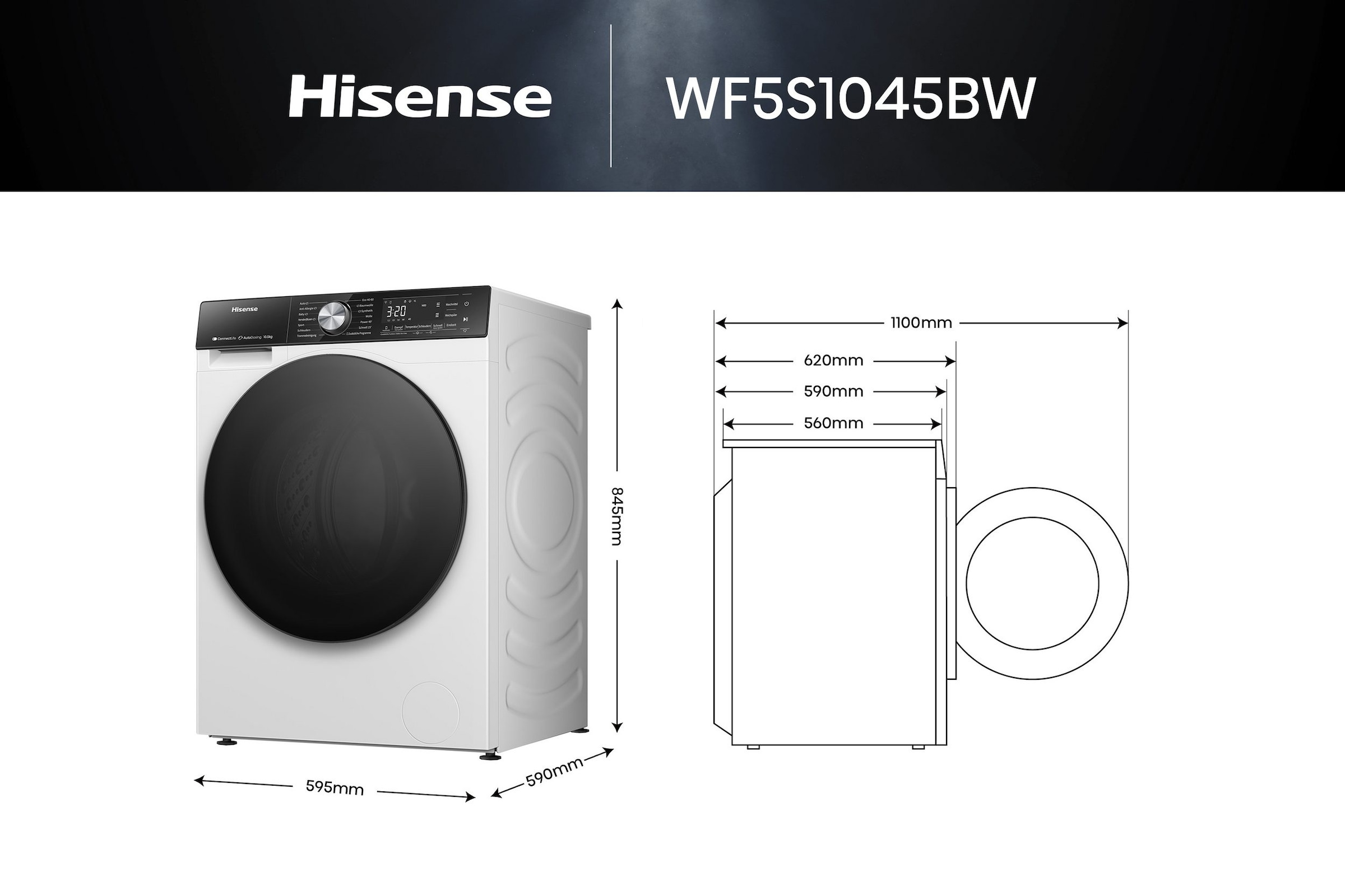 Hisense »WF5S1045BW« 10,5 kg 1400 U/min AutoDosing