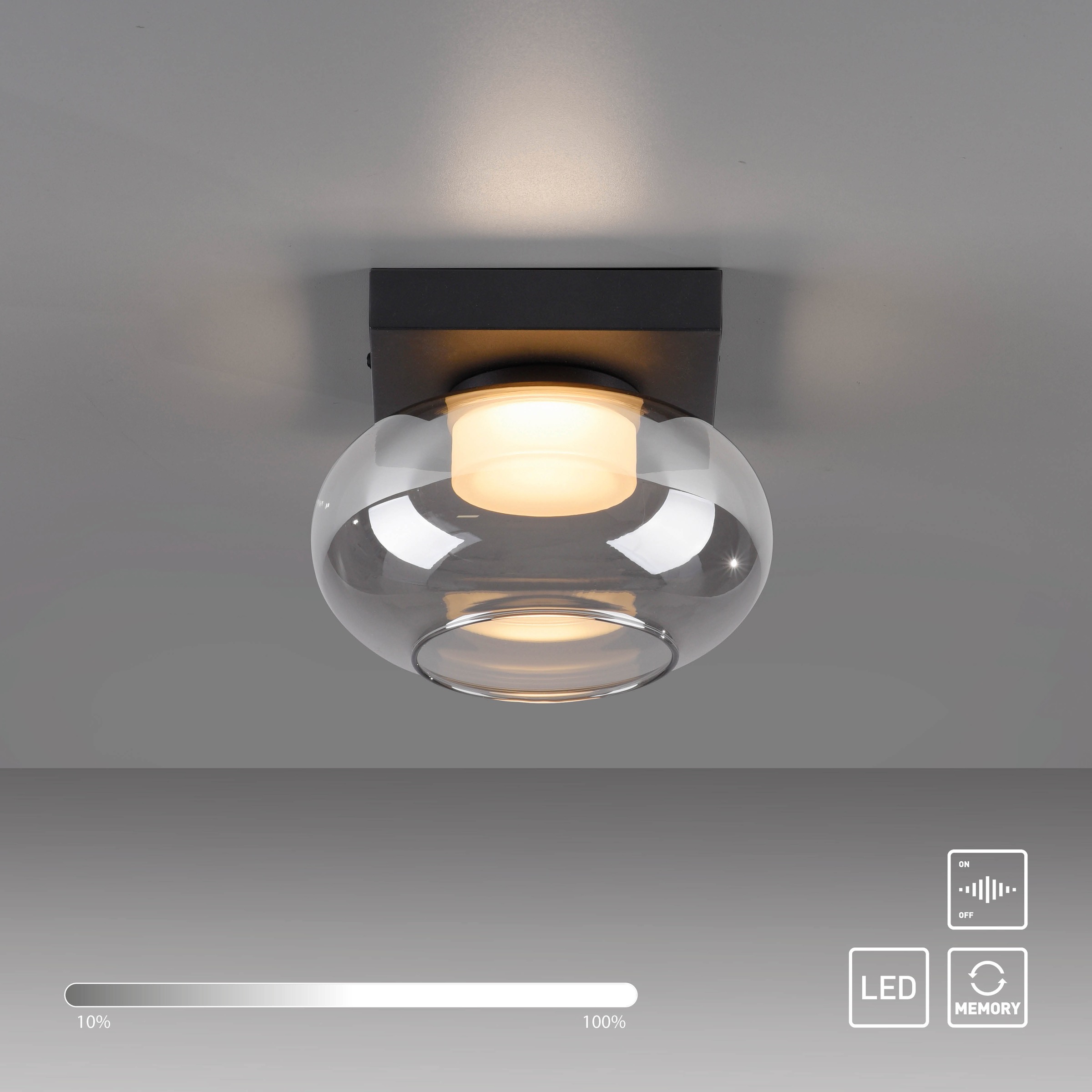 SCHÖNER WOHNEN-Kollektion LED Deckenleuchte »SIA« LED-Board 1 Stk. Warmweiß SCHÖNER WOHNEN Kollektion, SimplyDim, Memoryfunktion, Rauchglas