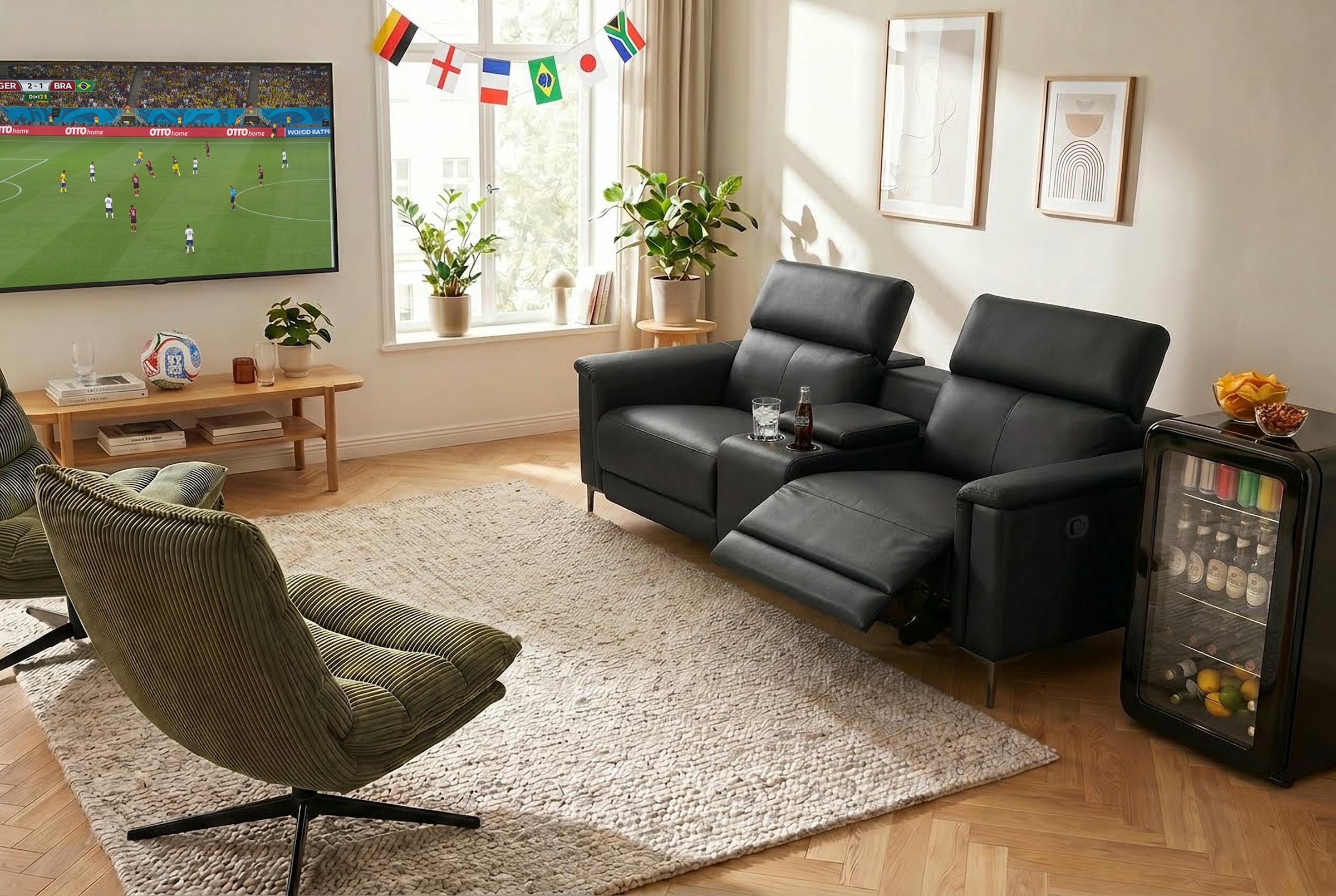 OTTO home 2-Sitzer »LUND, Naturleder, Kinosofa, Relaxfunktion, TV-Sessel, man./elektrisch« elektr. mit USB-A, Kopfteilverstellung, Getränhalter u. Staufach