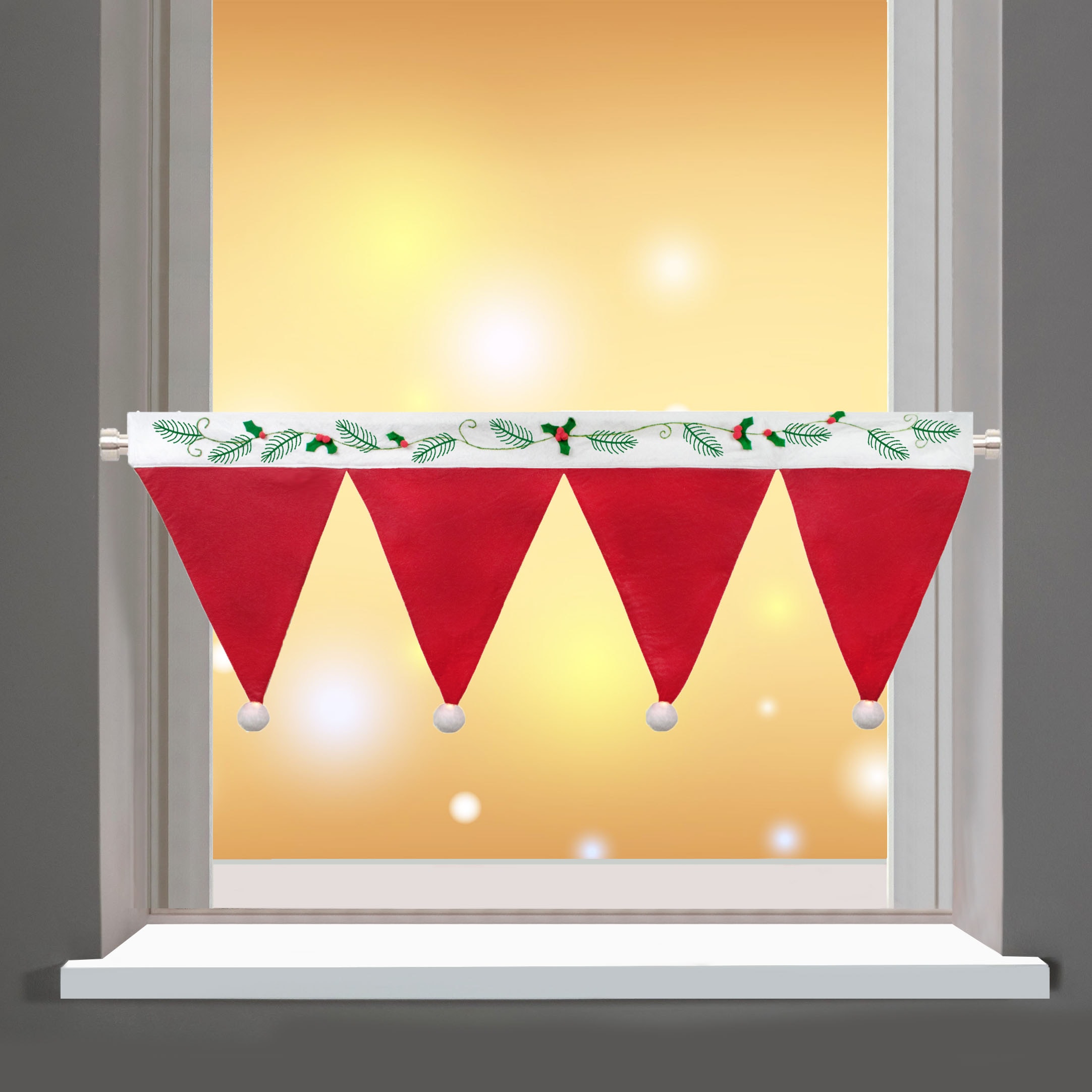 Delindo Lifestyle Scheibengardine (1 | mit LED-Beleuchtung Stangendurchzug, Küche, mit St.), die BAUR für »Weihnachtsmütze«