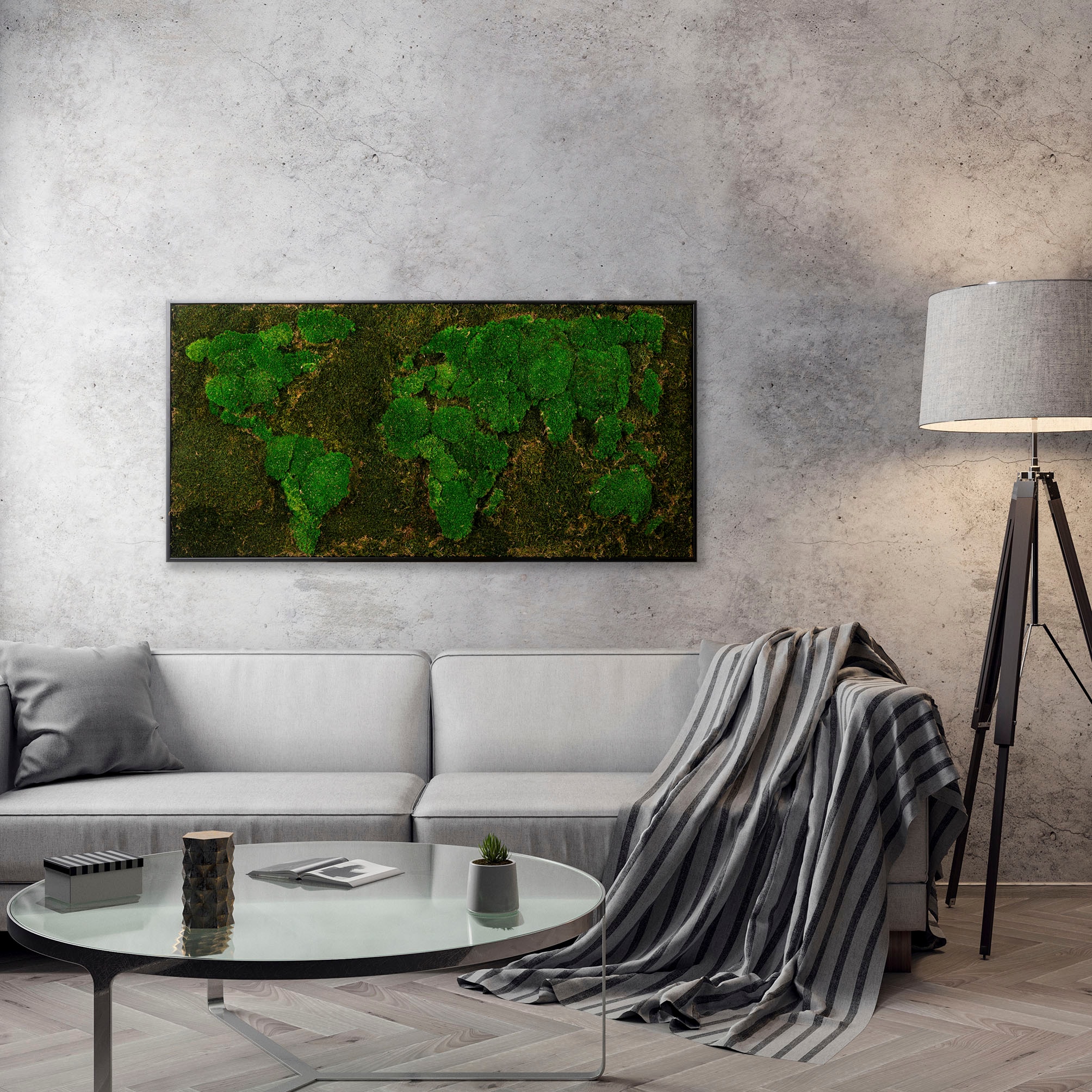 Bönninghoff Bild mit Rahmen »Moos«, Weltkarte, (1 St.), jedes Bild ein Unikat, BxH: 120x60 cm