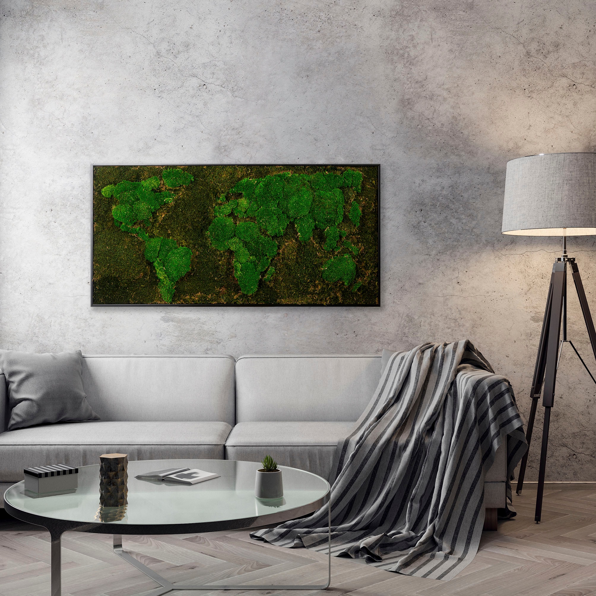 Bönninghoff Bild mit Rahmen "Moosbild "Weltkarte" 60x120 cm, schwarzer Rahmen" 1 Stk. tlg. handgefertigt, jedes Bild ein Unikat