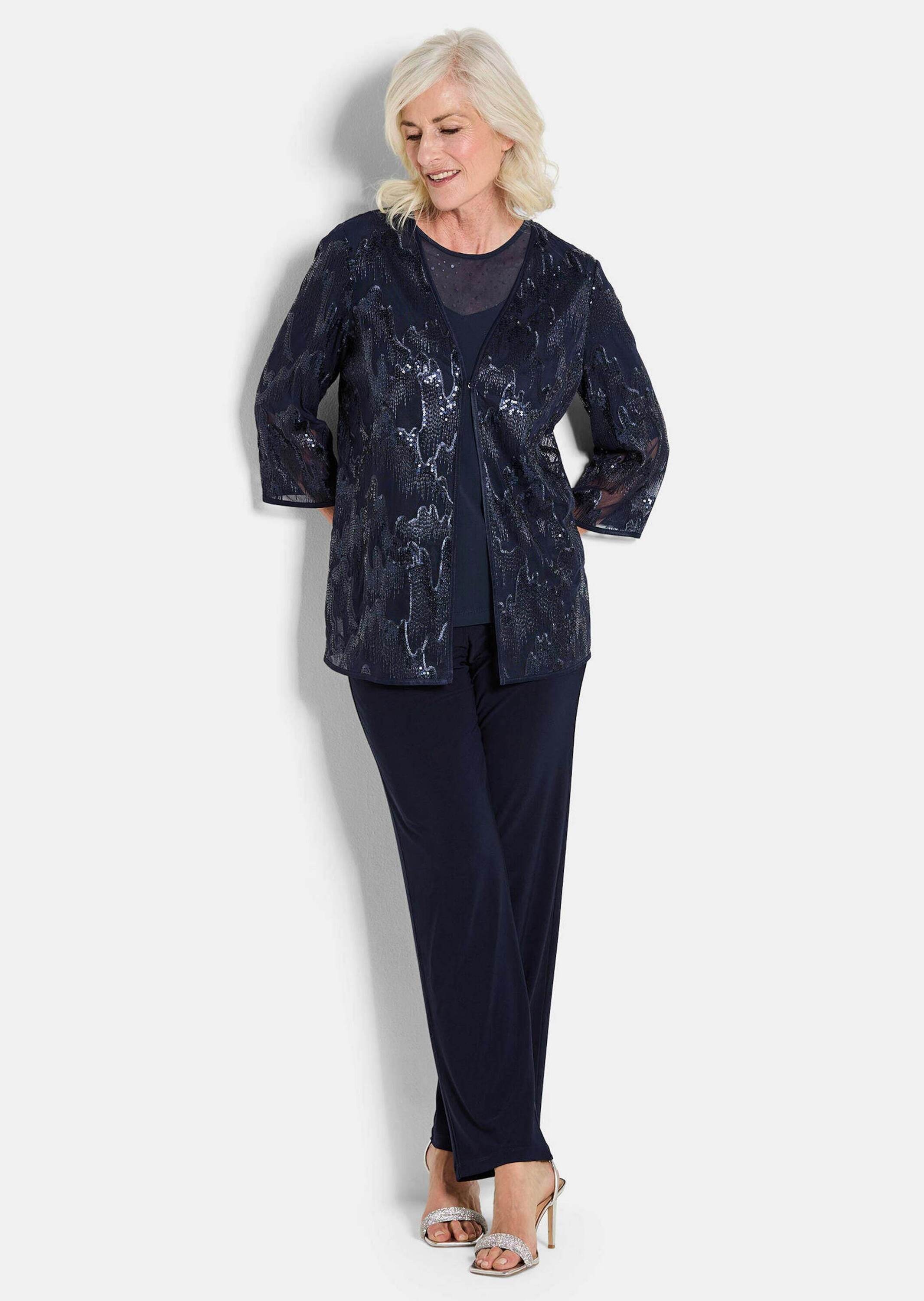 GOLDNER Satinbluse »Kurzgröße Blusenjacke mit Stickerei und Pailletten«