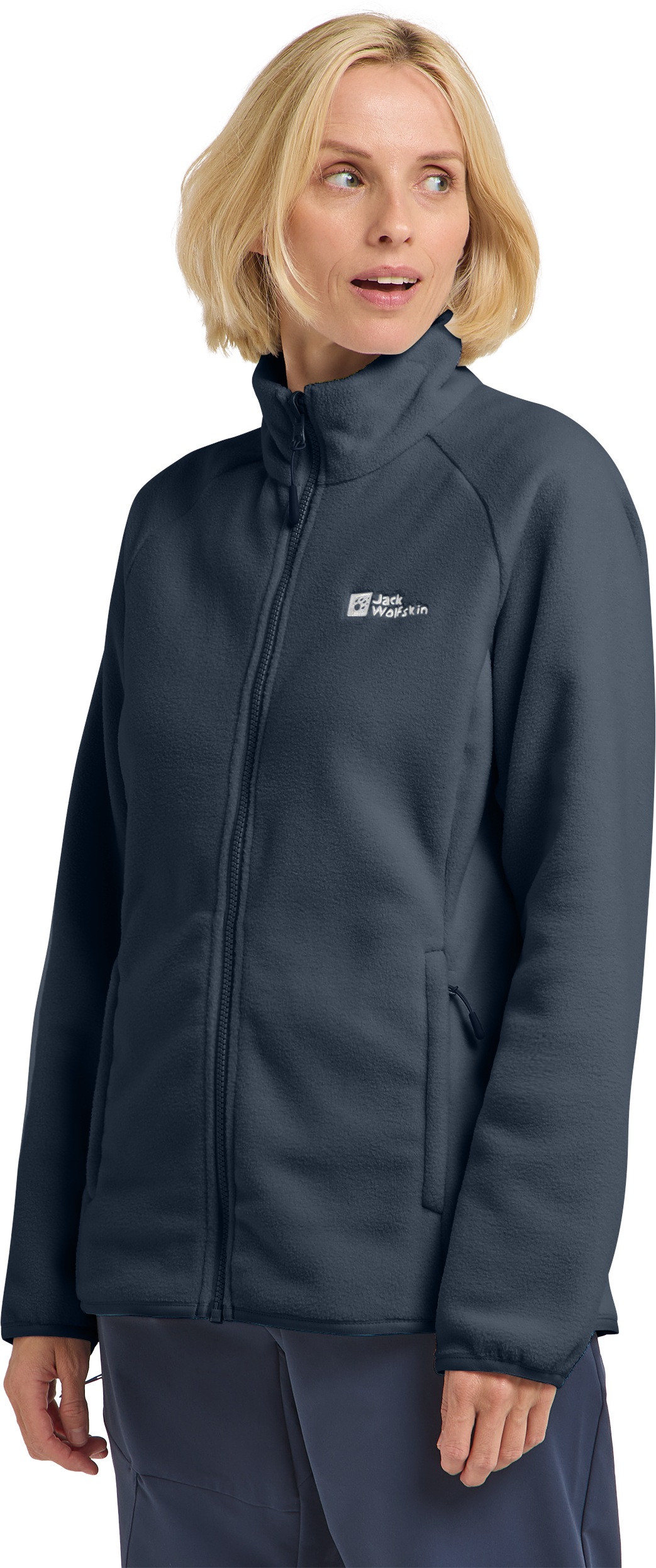 Fleecejacke JACK WOLFSKIN "MOONRISE FZ W", Damen, Gr. L (42/44), blau (midnight, sky), Obermaterial: 100% Polyester. Futter: 100% Polyester, Jacken Fleecejacke 5
