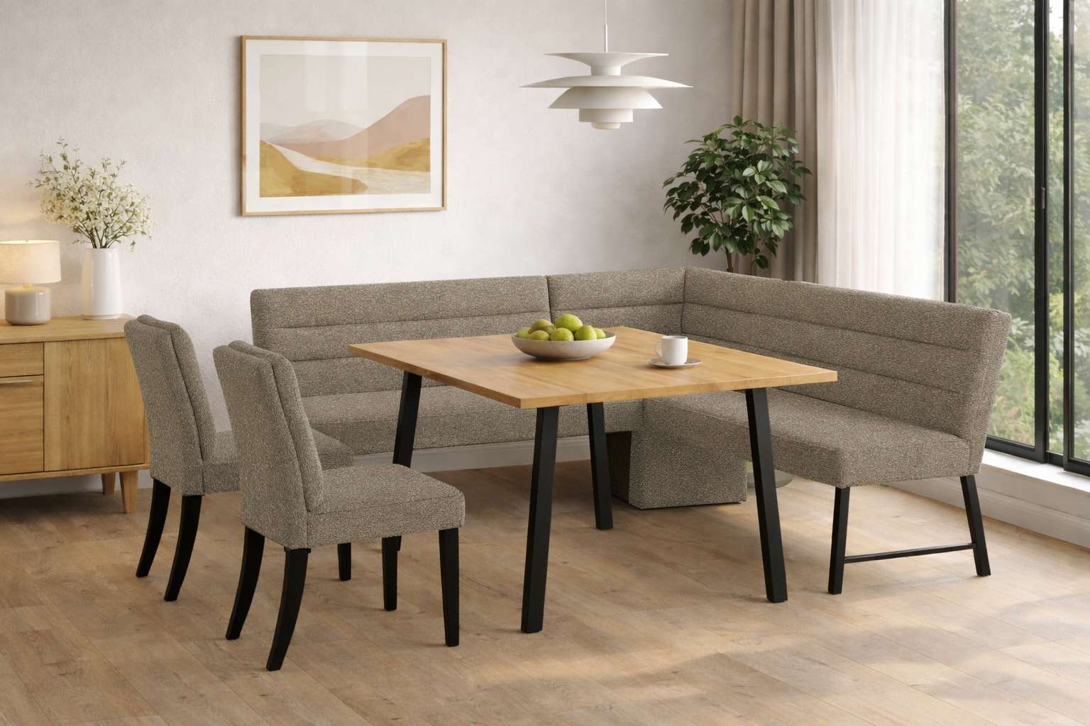 OTTO home Eckbankgruppe "Oregon Essecke, Sitzgruppe, Küchenbankgruppe" Set, 4er, 4 tlg. Eckbank mit Metallfüßen, Esstisch in Eiche massiv