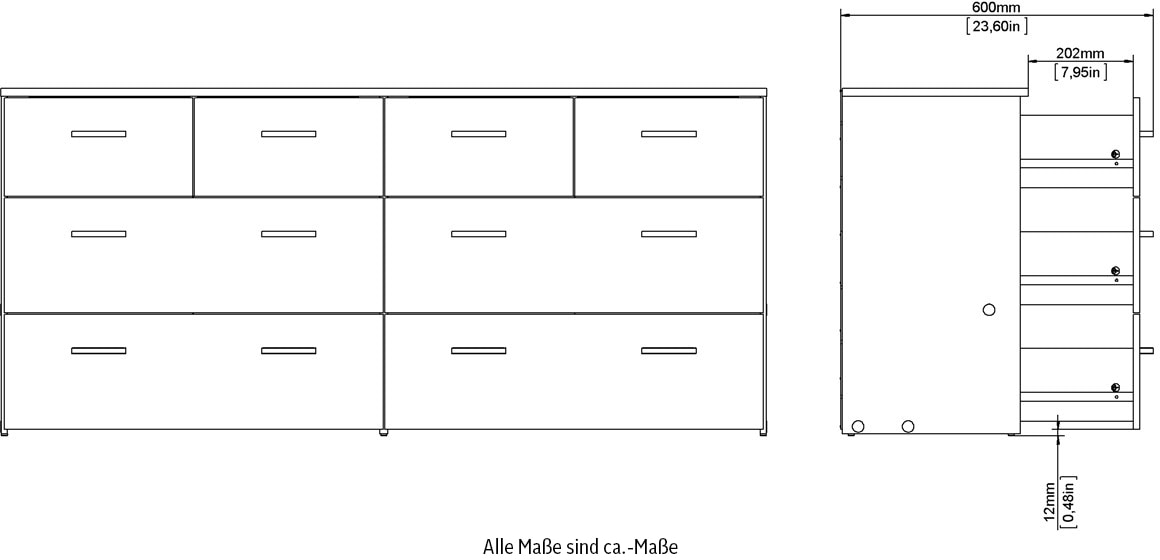 INOSIGN Kommode »Space Aufbewahrung, Schubladenschrank, Stauraum«, 8 Schubladen, viel Stauruam, Breite 147 cm, Höhe 66,7 cm
