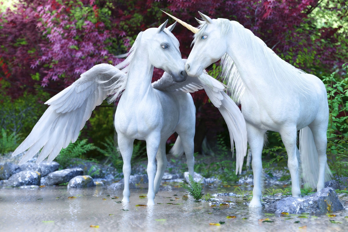 Papermoon Fototapete »EINHORN-PFERDE FANTASY TIERE PFERD WALD NATUR BÄUME XXL«