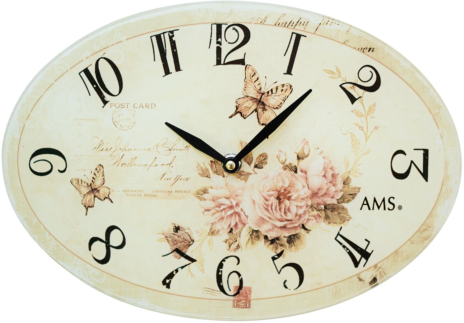 Wanduhr AMS "W9478", bunt, Wanduhren, B/H/L: 4cm x 21cm x 30cm, Wanduhr, Quarzuhr,Glas,Wohnzimmer,Esszimmer,Küche,Arbeitszimmer,Büro, Flur