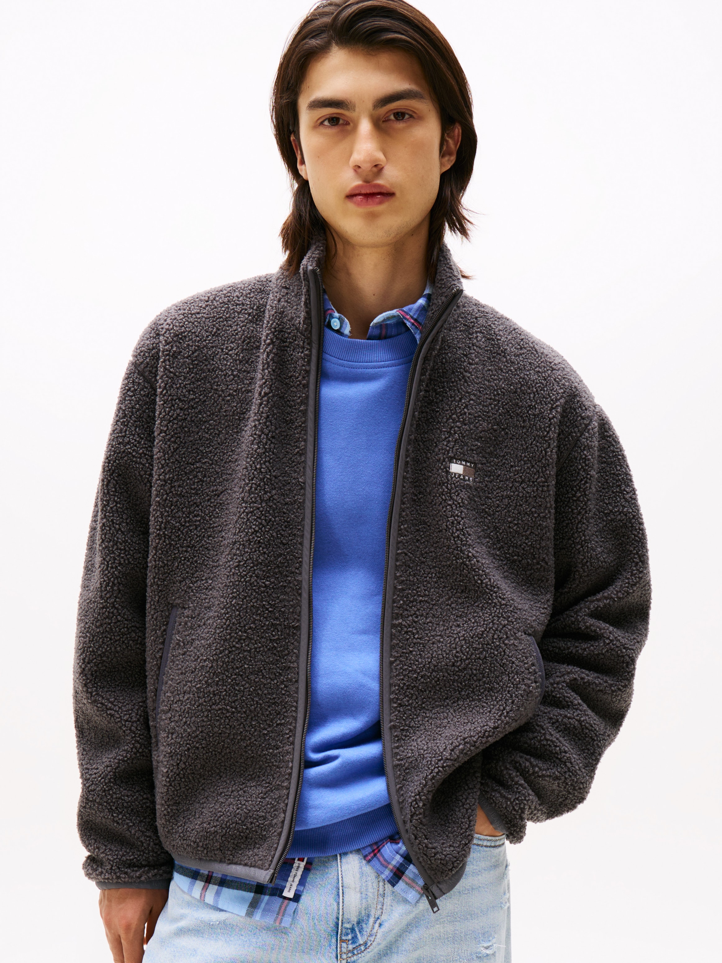Tommy Jeans Sweatjacke "TJM BADGE TEDDY", Relaxed fit, Teddy-Fleece, Stehkr günstig online kaufen