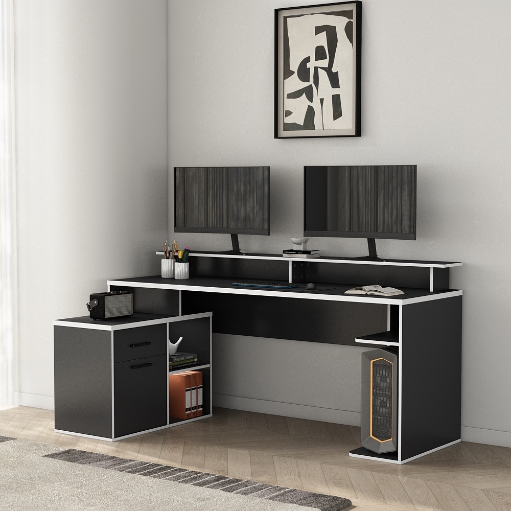 OTTO home Gamingtisch »Game, Computertisch, Eckschreibtisch« , Towerfach, Kabeldurchlass, Monitoraufsatz, Stauraum, Maße 180x102 cm