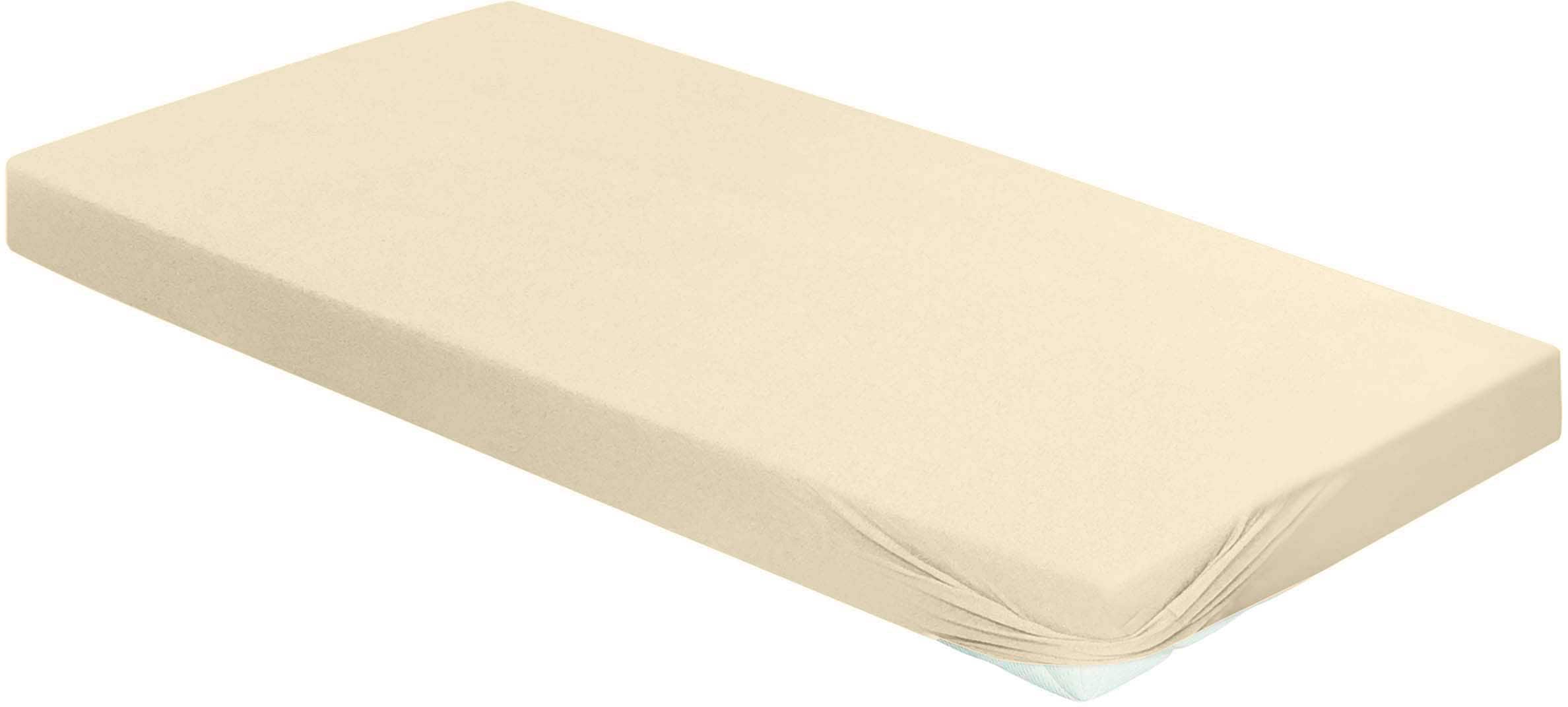 Spannbettlaken BIERBAUM, beige, Jersey, Obermaterial: 95% Baumwolle, 5% Elasthan, Bettlaken, "Jersey", 95 % Baumwolle und 5 % Elasthan für optimale