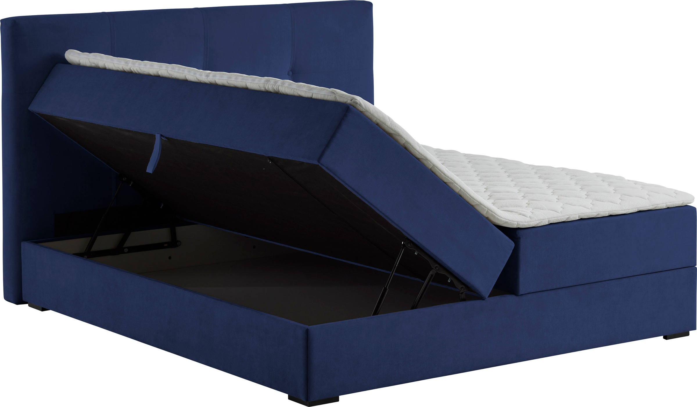 Boxbett "Lucy", blau (navyblau), B:165cm L:214cm, Bezug Bettbox und Obermatratze: Strukturstoff (90% Polyester, 10% Nylon);Topper: Jersey (100% Polyester), ATLANTIC HOME COLLECTION, Komplettbetten, Boxspringbett, mit Bettkasten 3