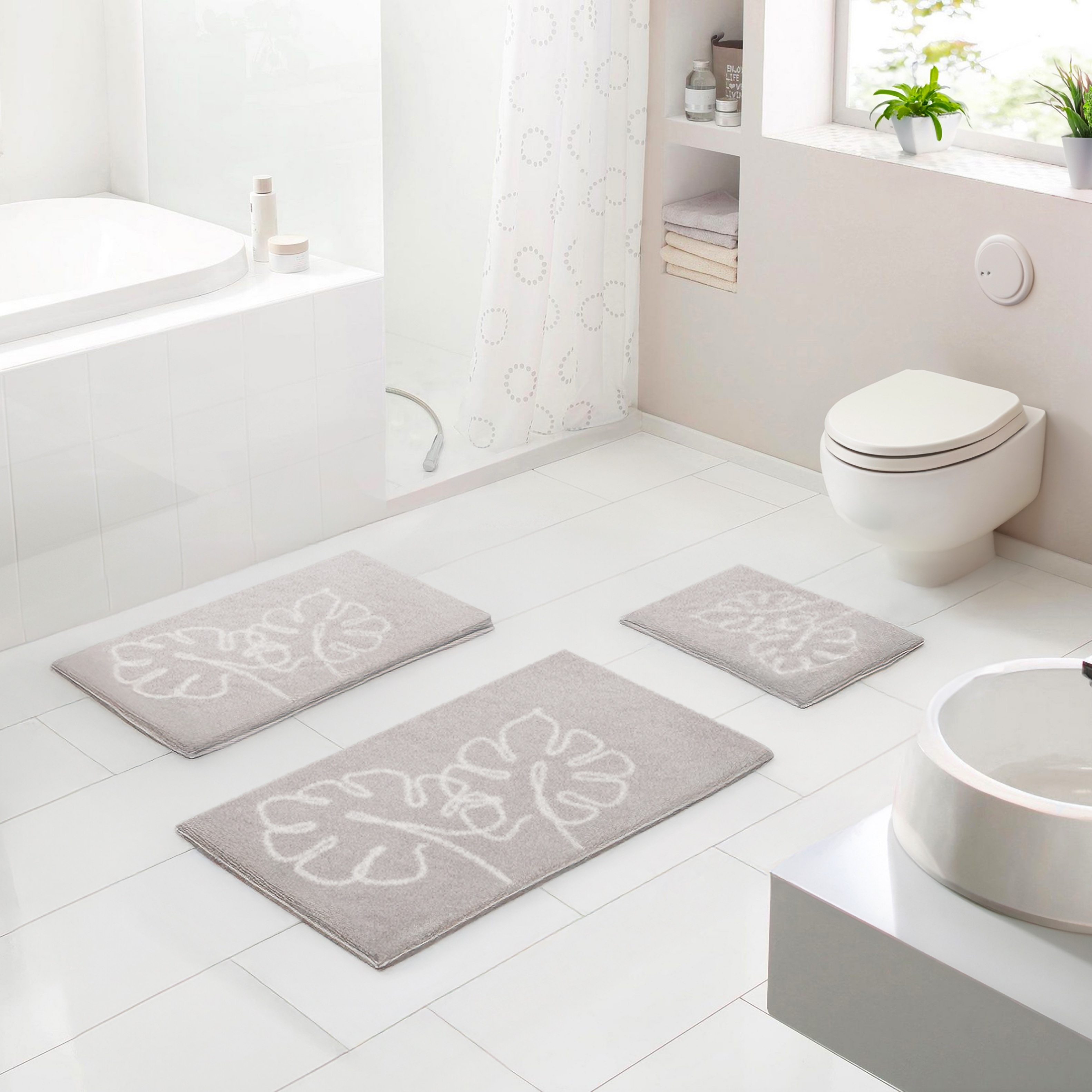 Badematte GRUND, H:20mm, beige, Polyacryl, Badematten, "Levana", Stilvolles Blattmotiv, 5 Jahre Garantie