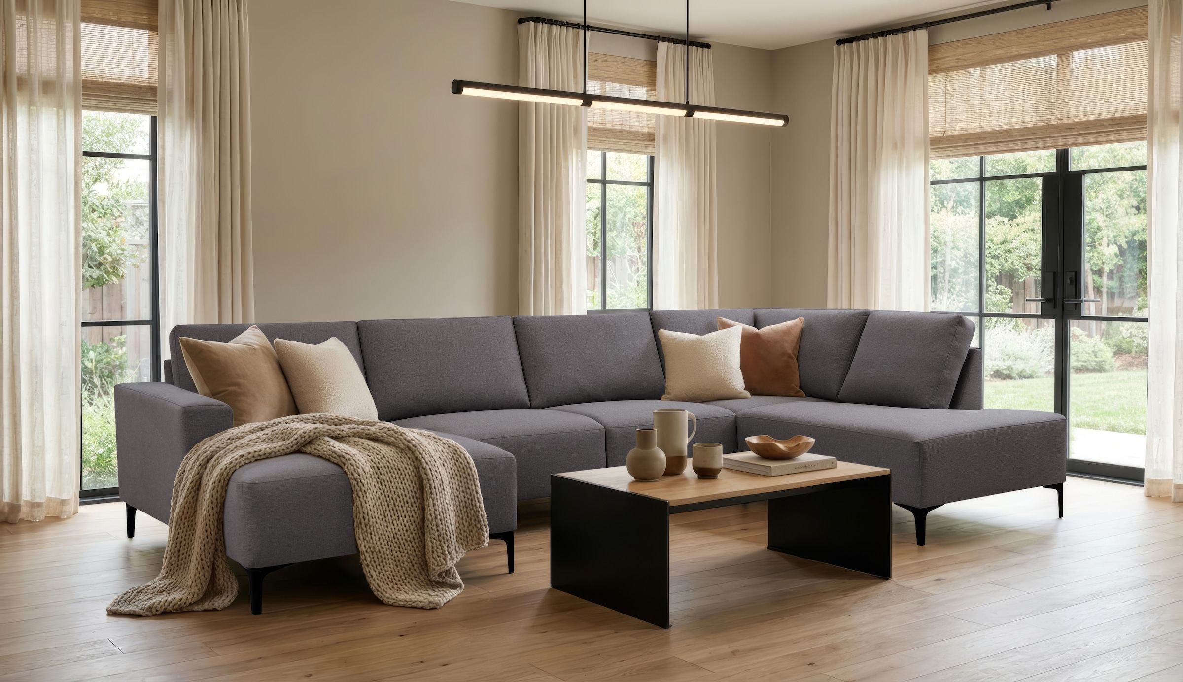 OTTO home Wohnlandschaft "Tournon U-Form, XXL Sofa, Breite 333 cm, Webstoff, Chenille" Designsofa im nordischen Stil, Wellenunterfederung, Metallfüße