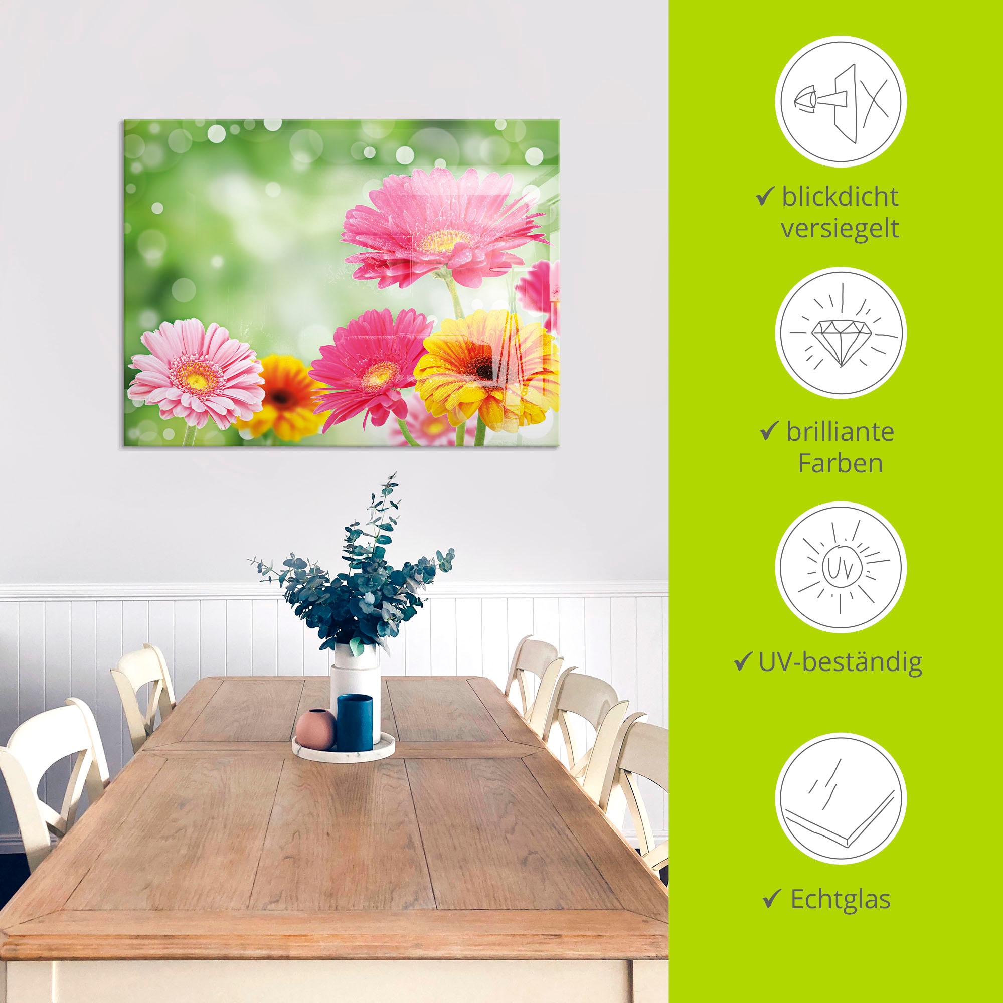 Artland Glasbild »Natürliche Romantik - Gerberas«, Blumen, (1 St.), in verschiedenen Größen