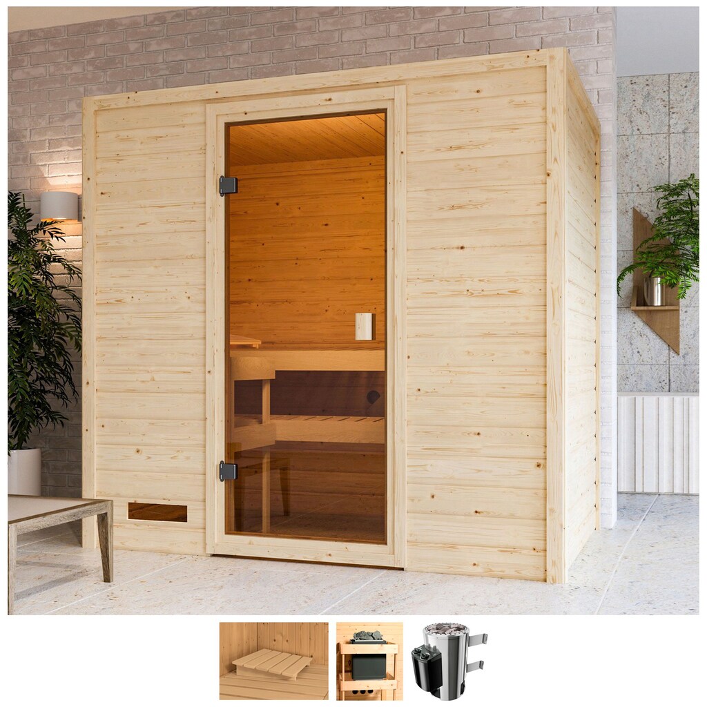 welltime Sauna »Sunie«, 3,6-kW-Plug & Play Ofen mit int. Steuerung