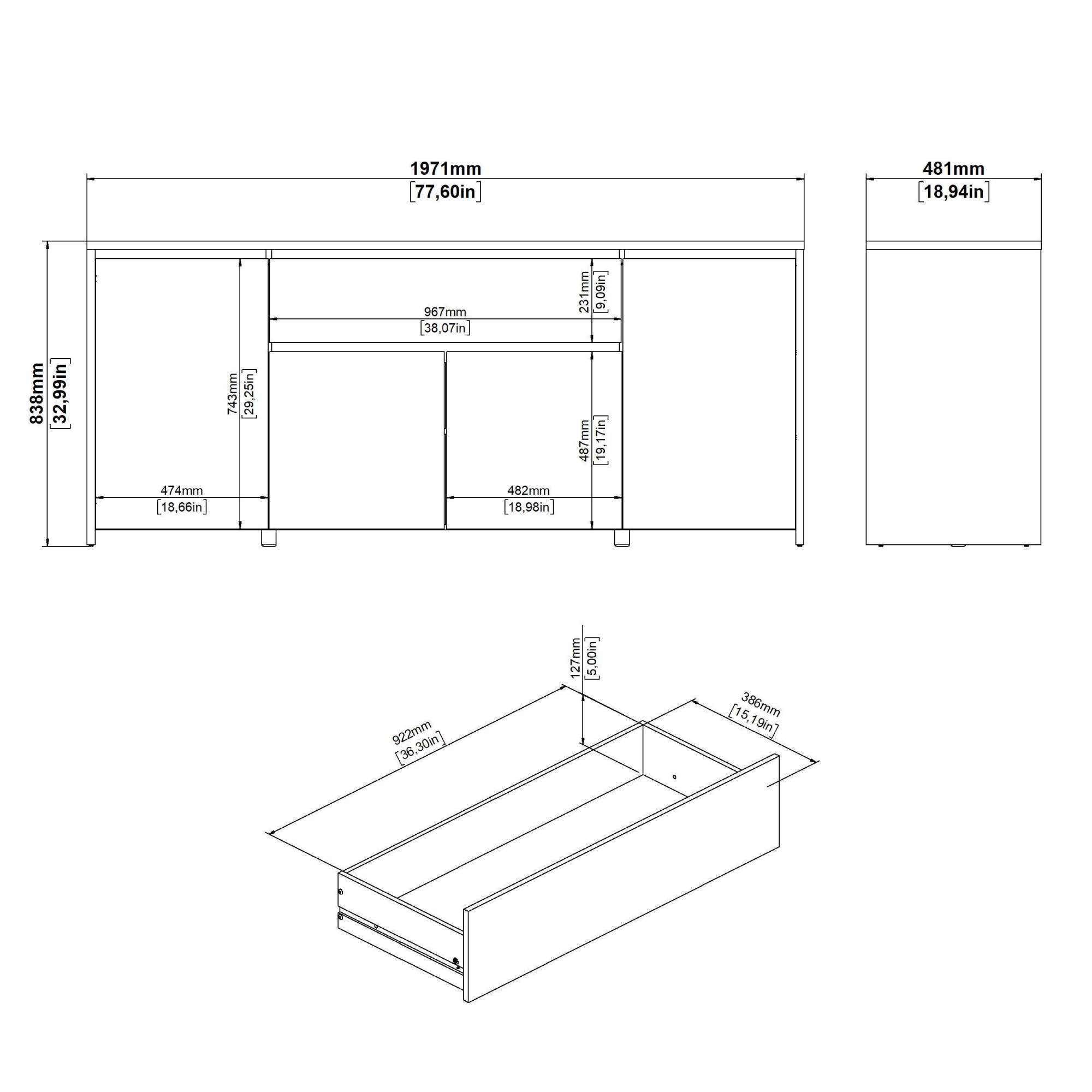 INOSIGN Sideboard »Next Anrichte, Kommode, Stauraum,«, 4 Türen, 1 Schublade, Breite 197 cm