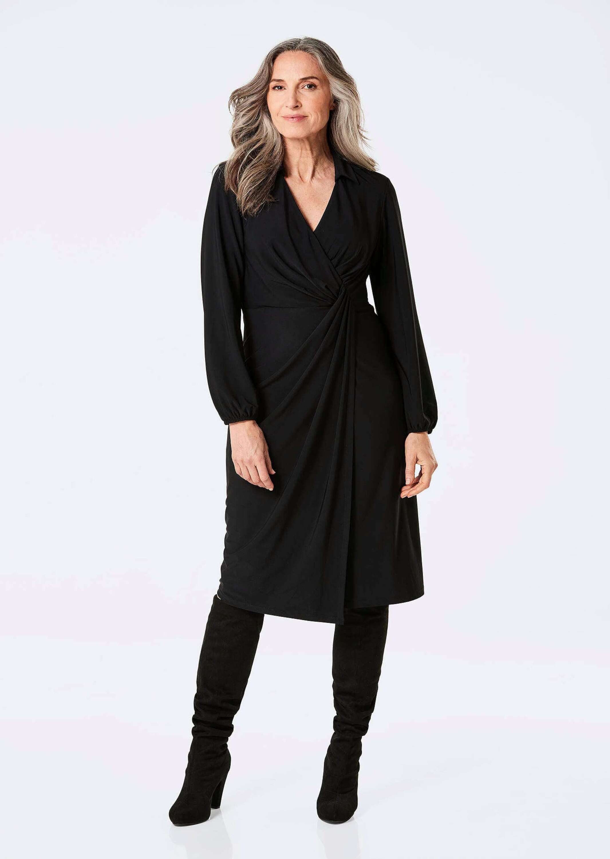 GOLDNER Jerseykleid "Kurzgröße Elegantes Jerseykleid mit V-Ausschnitt" Wick günstig online kaufen