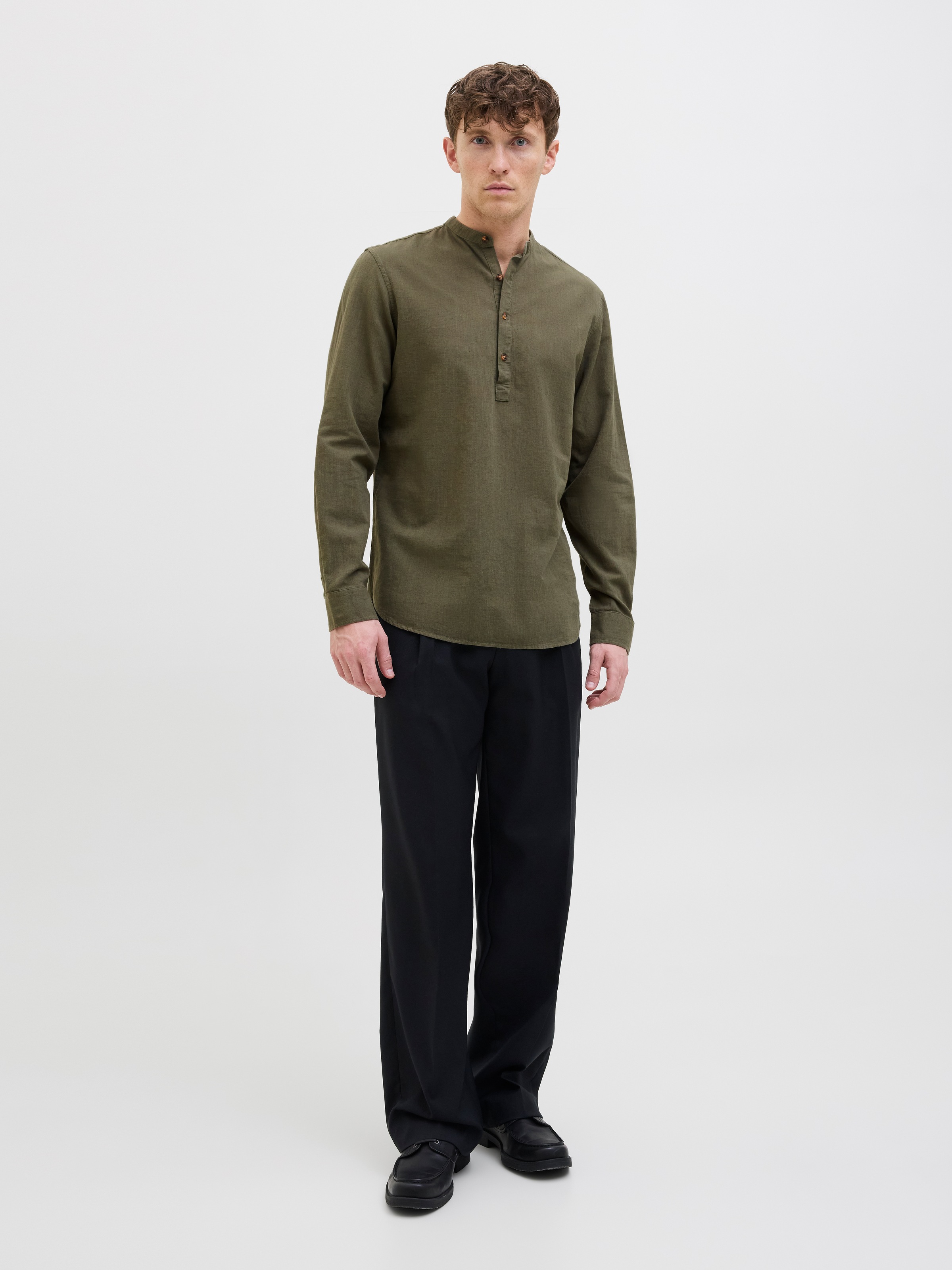 Jack & Jones Langarmhemd »JJESUMMER HALF PLACKET SHIRT LS SN«, mit Bandkragen